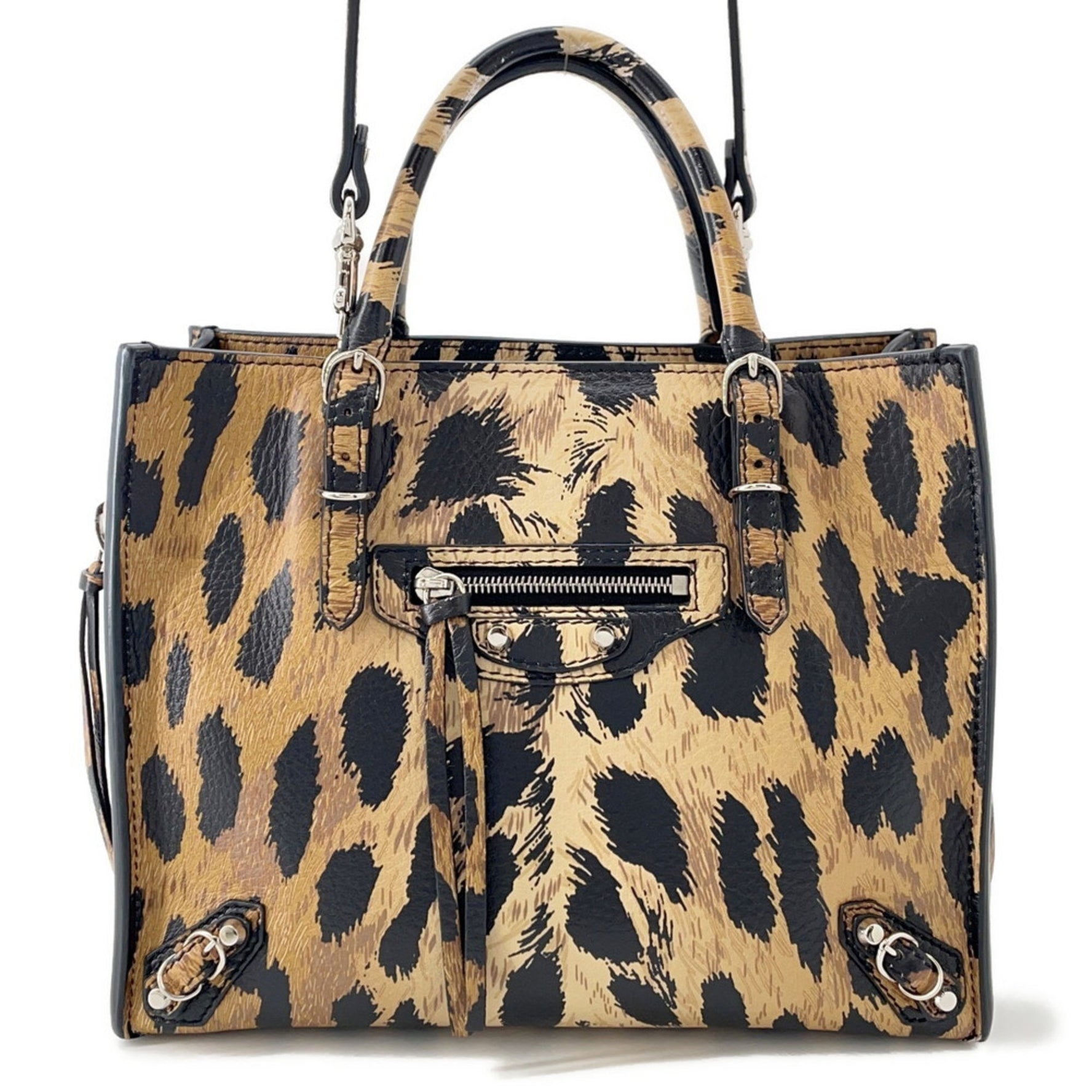 Balenciaga Mini Paper Leopard Print Leather Handbag