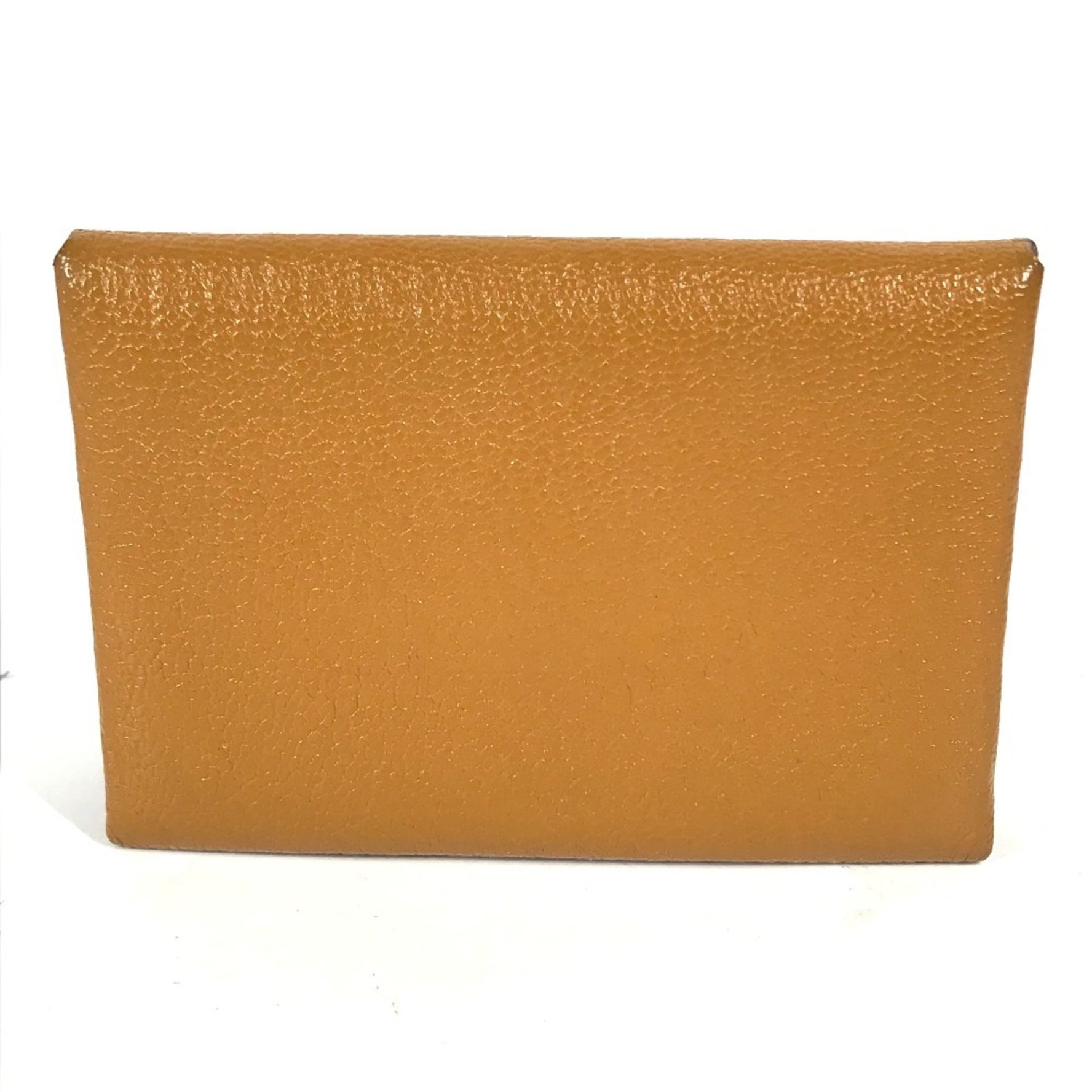 HERMES Bi-fold Bicolor Calvi Duo Verso Business card holder/Card case Coin purse Wallet holder Wallet/Coin Chevre Men's Caramel Rose Sakura Beige