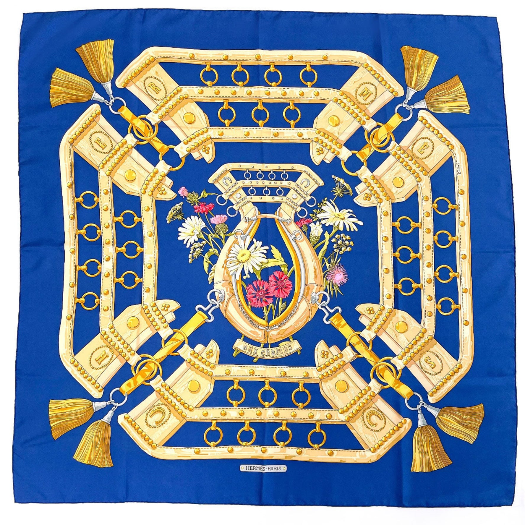 HERMES Carre 90 AUX CHAMPS Field Scarf Muffler Silk