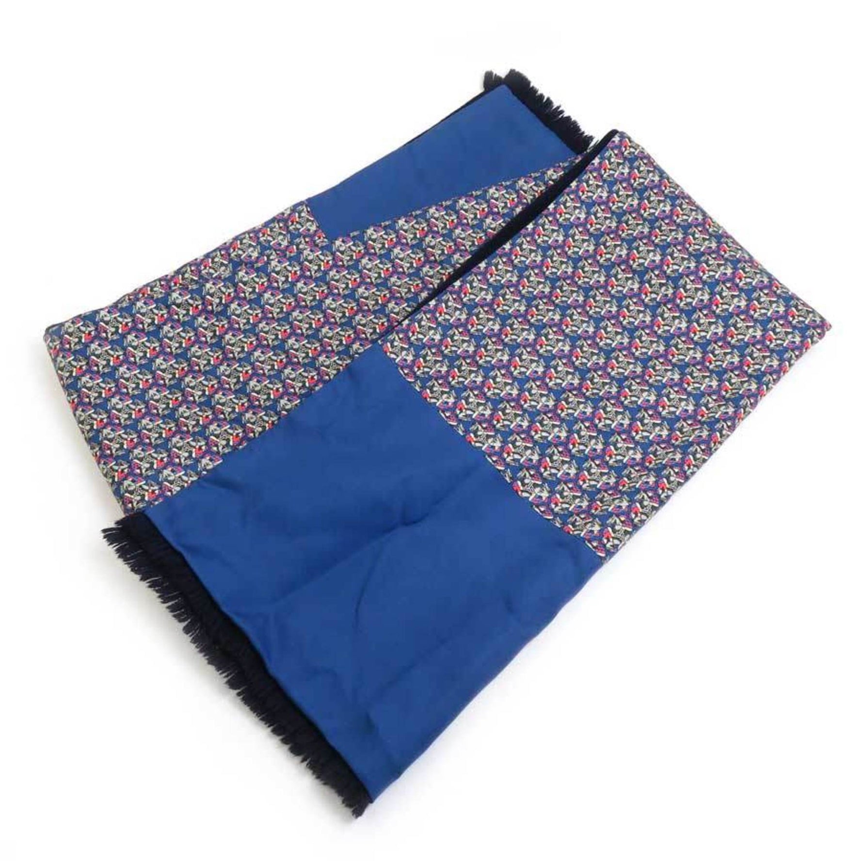 Hermes Scarf Shawl Silk Angora Blue Navy Multicolor