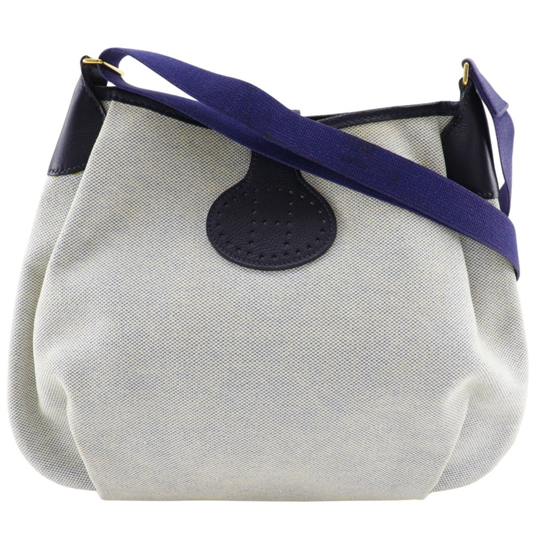 Hermes Rodeo Shoulder Bag Toile H 1999 Gray/Navy □C Snap Button