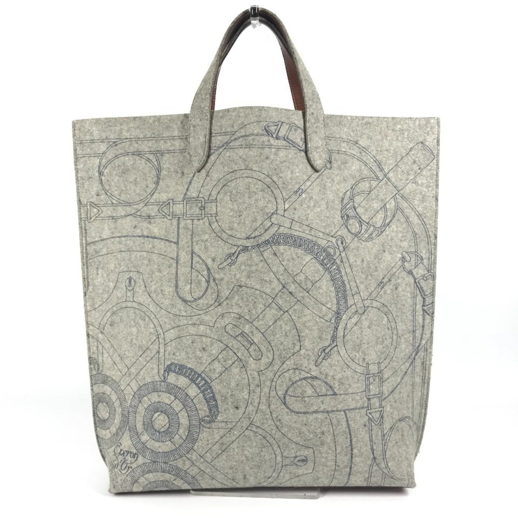 HERMES Shoulder Bag, Karimi GM, Tote with Pouch, Felt, Leather, Gray