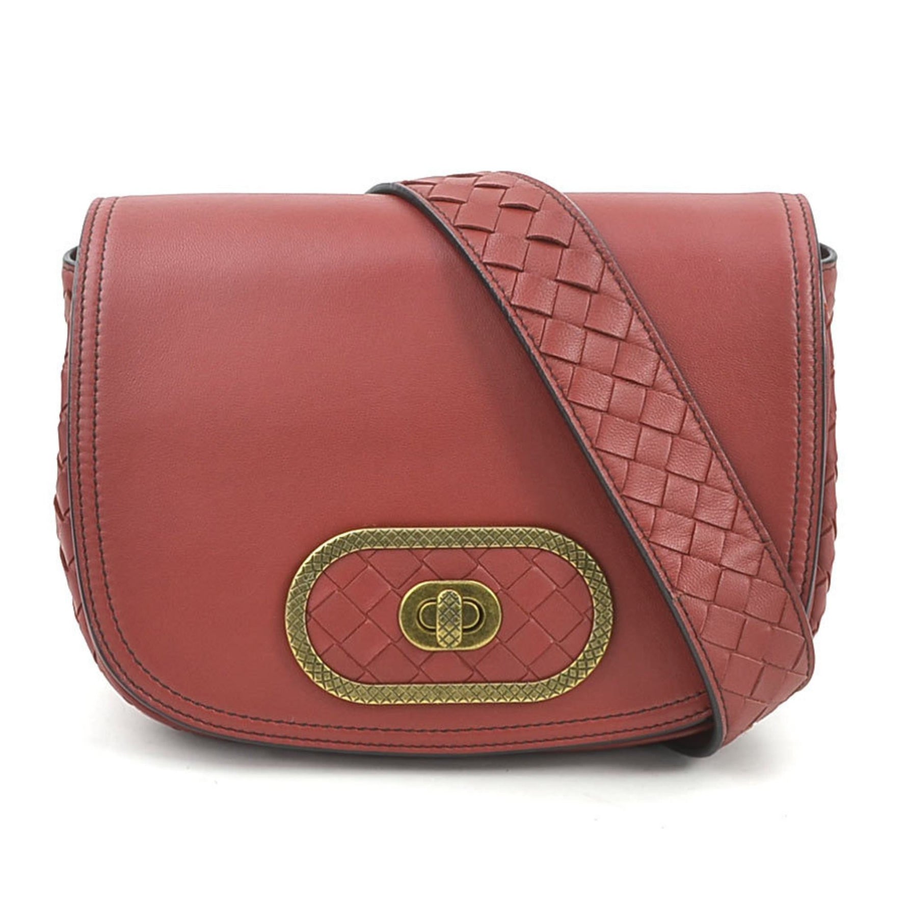 Bottega Veneta Shoulder Bag Intrecciato Leather Red