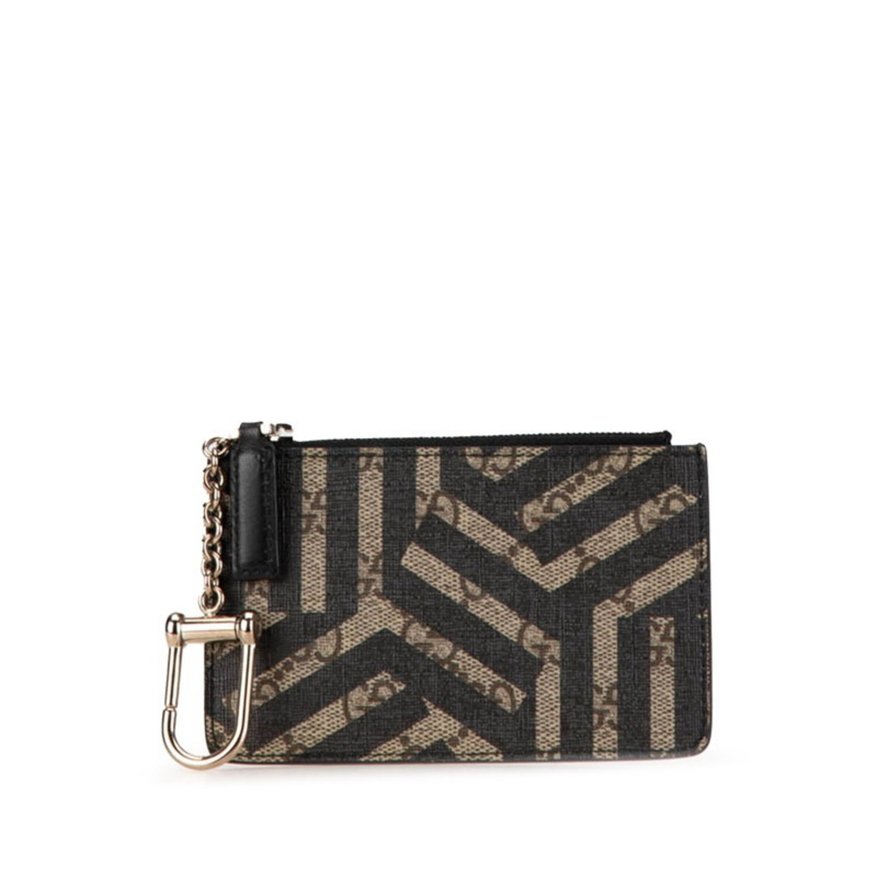 Gucci GG Kaleido Supreme Coin Case Purse Khaki Black PVC Leather