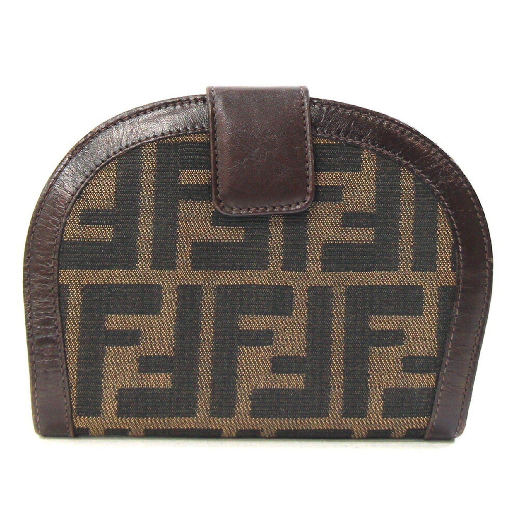 Fendi Bi-fold Wallet Zucca Brown Jacquard Canvas Leather Dark Compact FF Old