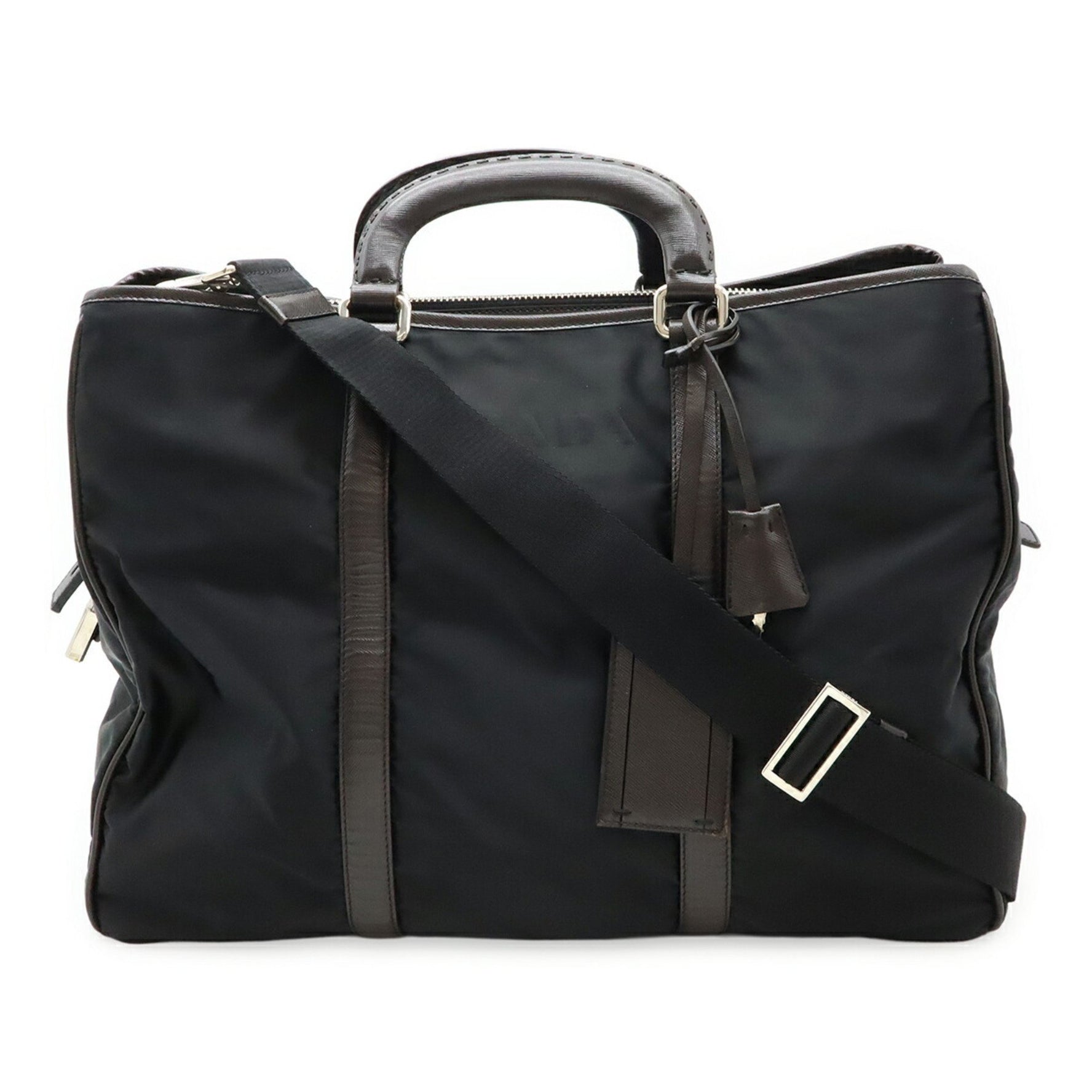 PRADA Travel Bag, Shoulder Boston Nylon Jacquard, Black