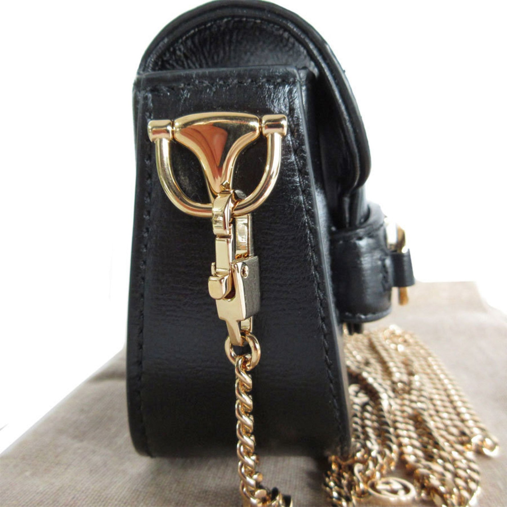 GUCCI Shoulder Bag Pochette Horsebit Leather Metal