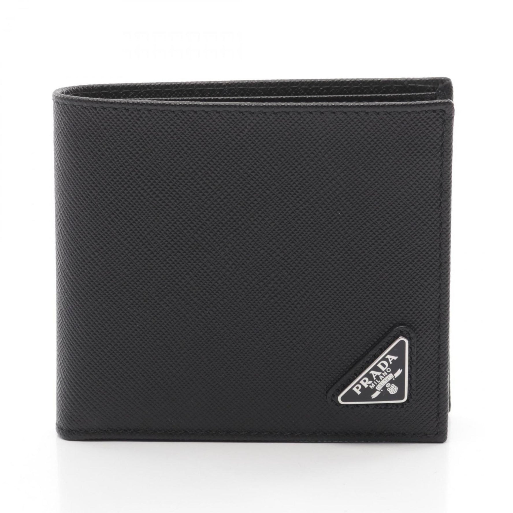 PRADA SASAFFIANO TRIANG Bi-fold Wallet Saffiano Leather Men's Black 2MO738QHHF0002
