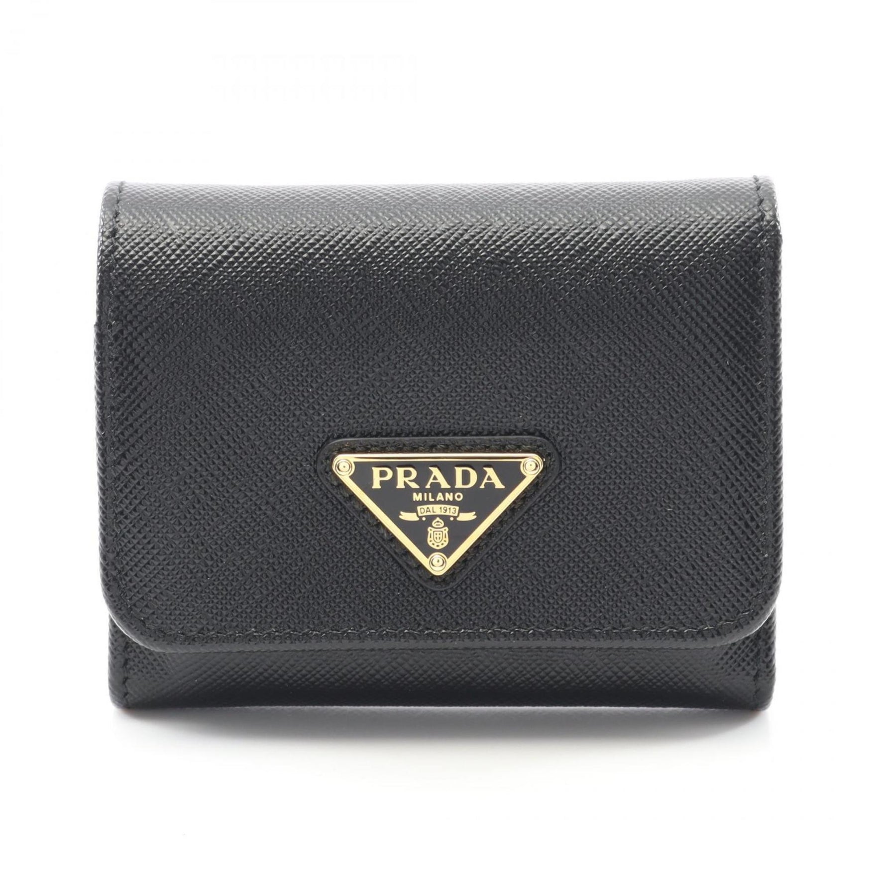 PRADA Saffiano Triangle Tri-fold Wallet Leather