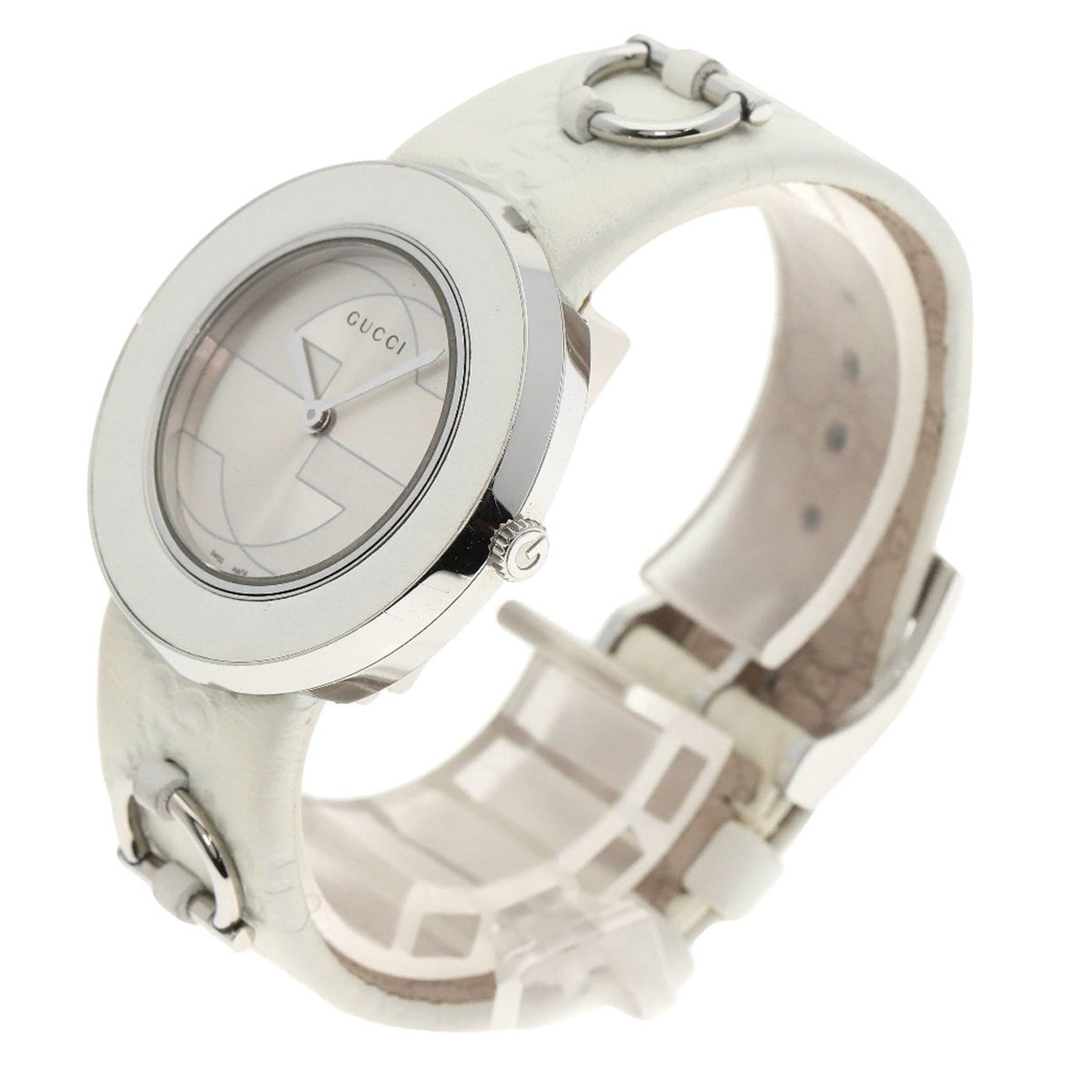 Gucci 129.4 Uplay Watch Stainless Steel Leather Men's