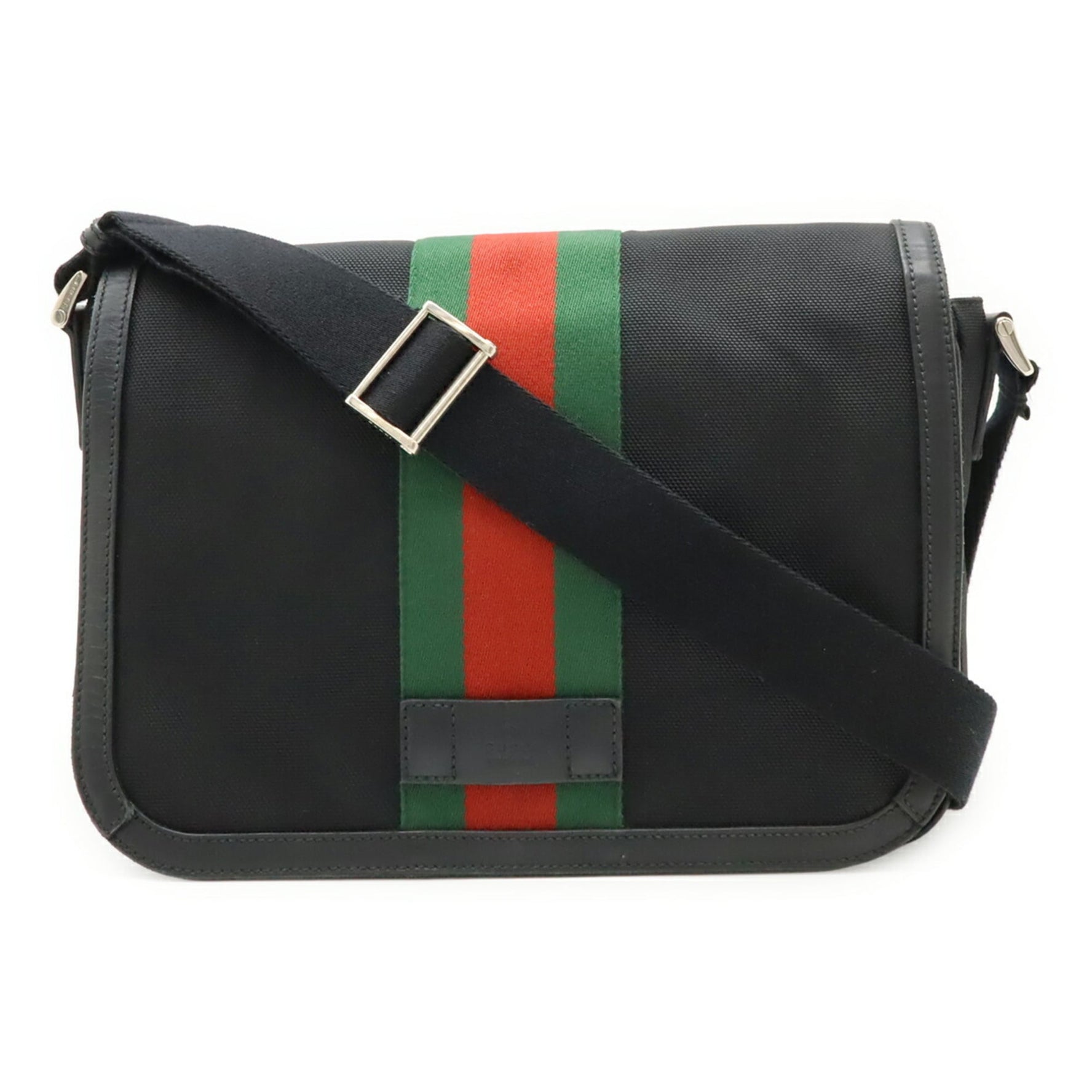 GUCCI Web Stripe Sherry Line Shoulder Bag in Nylon Canvas, Black