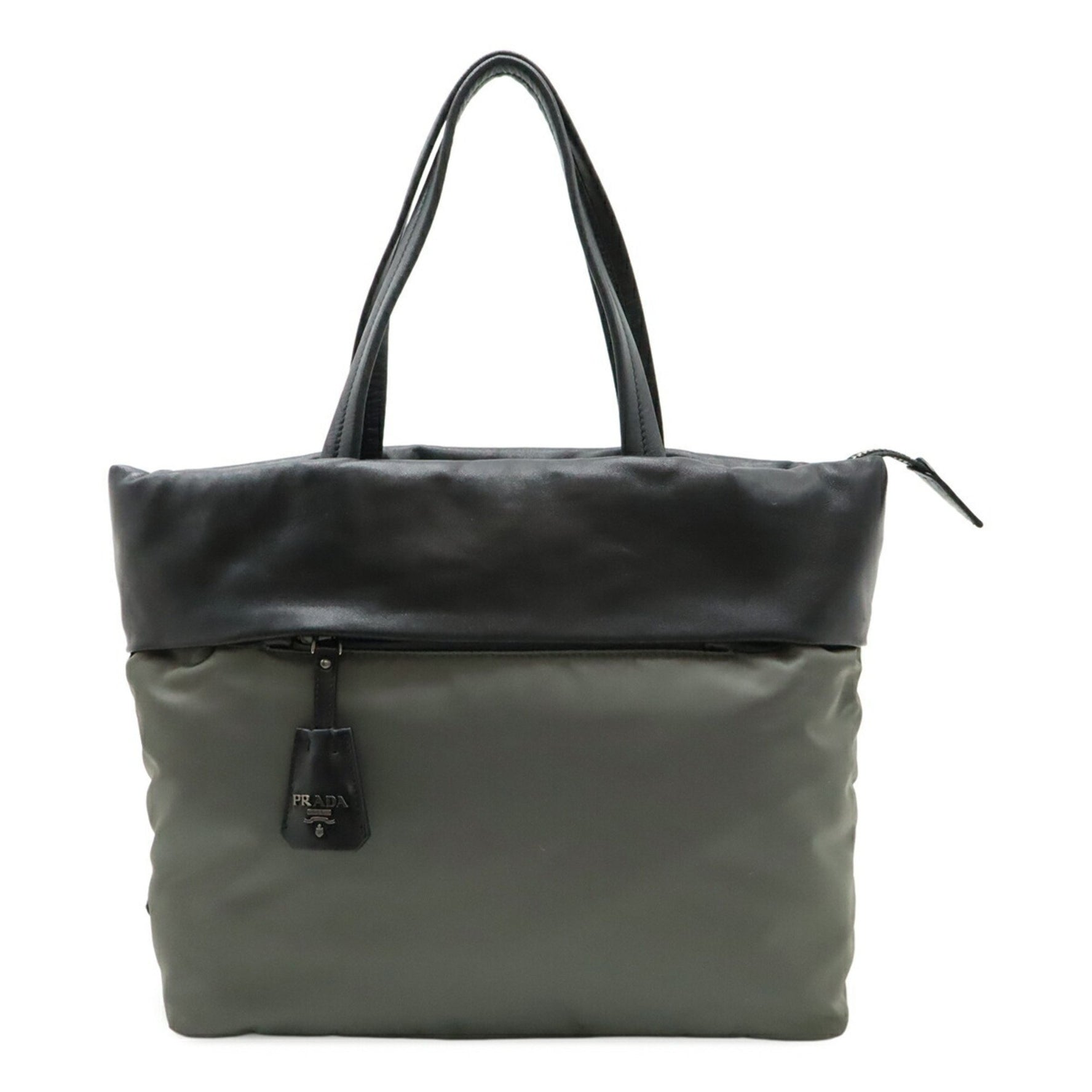 PRADA Tote Bag Shoulder Nylon Nappa Leather Bicolor NERO Black Grey Purchased at Duty Free Shop