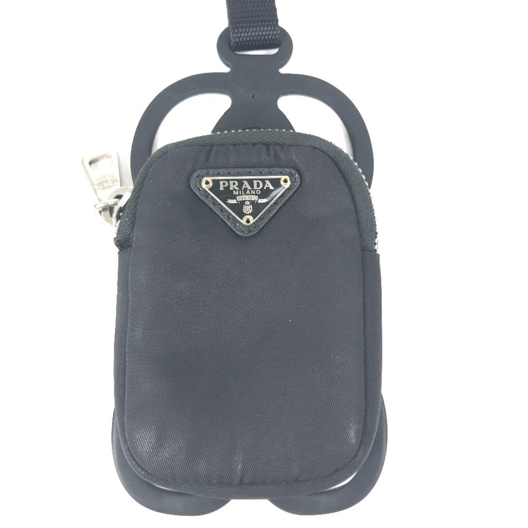 PRADA Triangle Logo Plate Smartphone Pouch iPhone Case with Neck Strap Mobile Phone Nylon Men's Women's Black