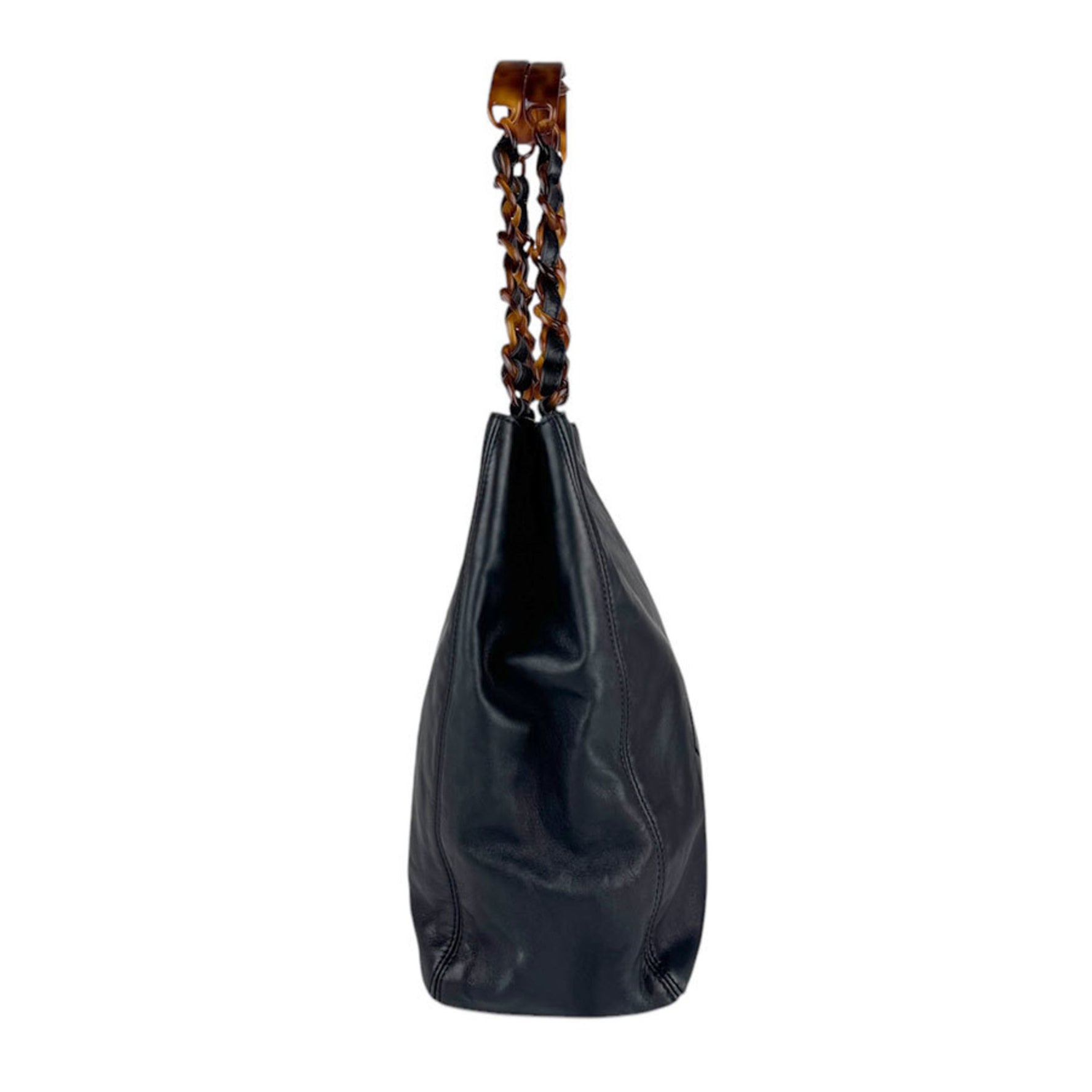 CHANEL Shoulder Bag Leather Plastic Black Brown