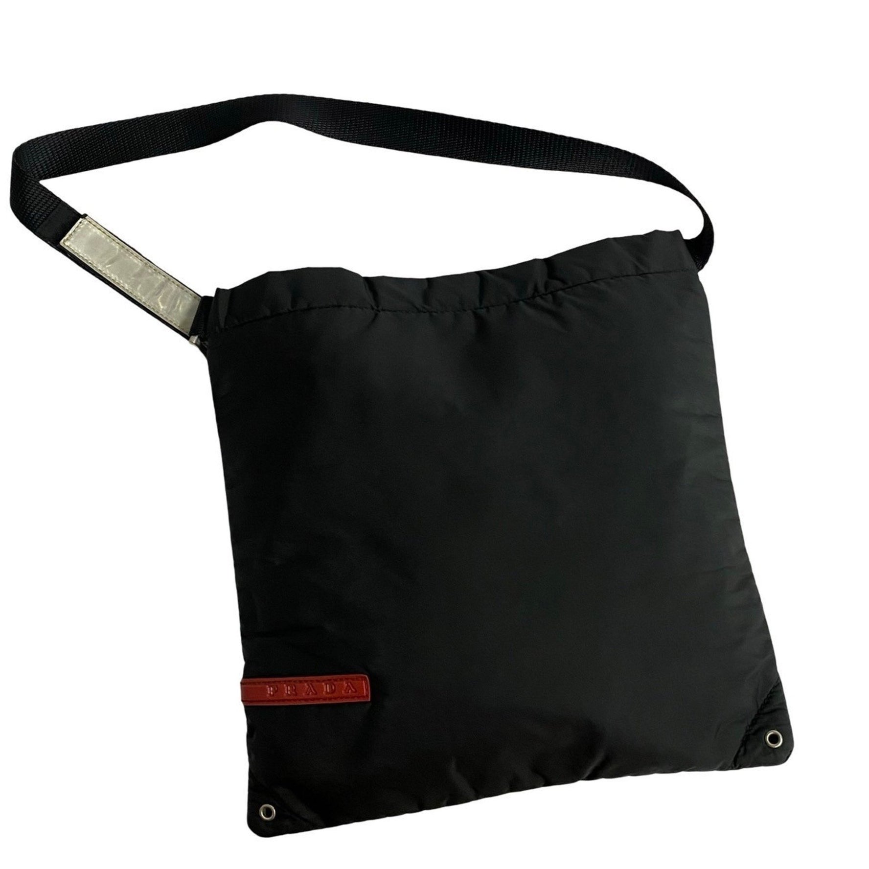 PRADA Sport Logo Nylon Semi-One Shoulder Bag/Mini Tote Bag, Black/Red