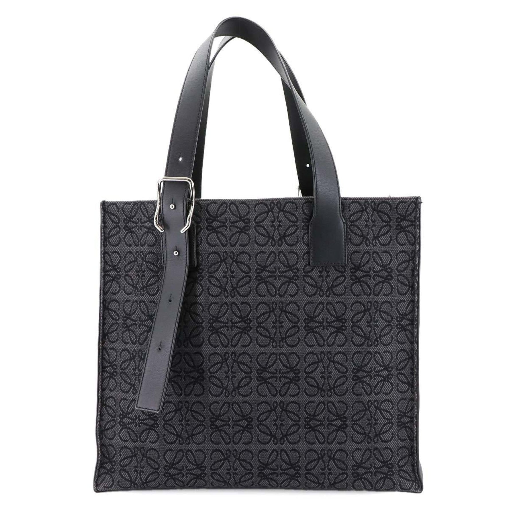 LOEWE Buckle Horizontal Tote Bag in Canvas and Leather with Silver Hardware