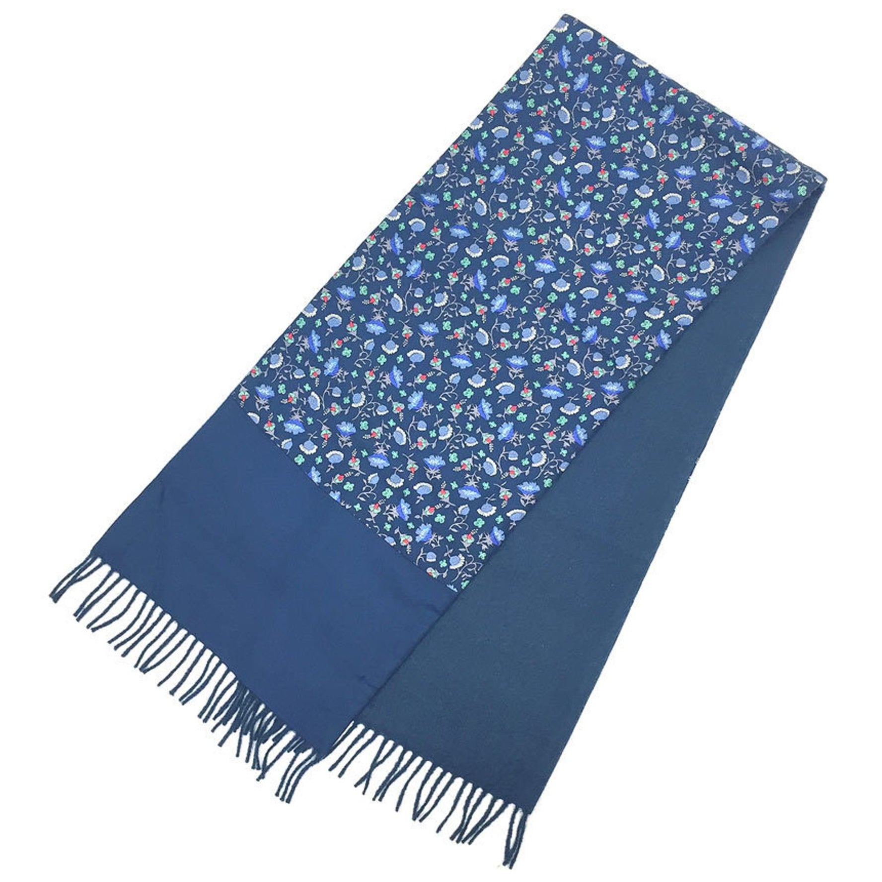 HERMES Scarf Stole Reversible Silk Cashmere Wool Flower