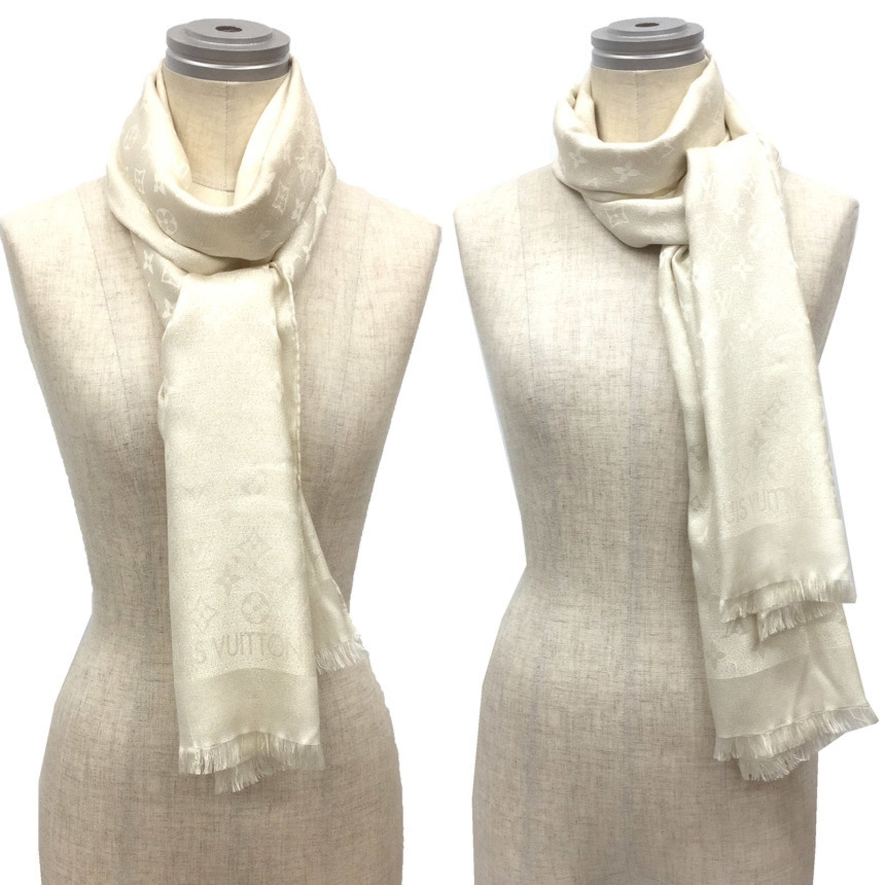 LOUIS VUITTON Etoile Monogram Shimmer Ivory White Silk Stole