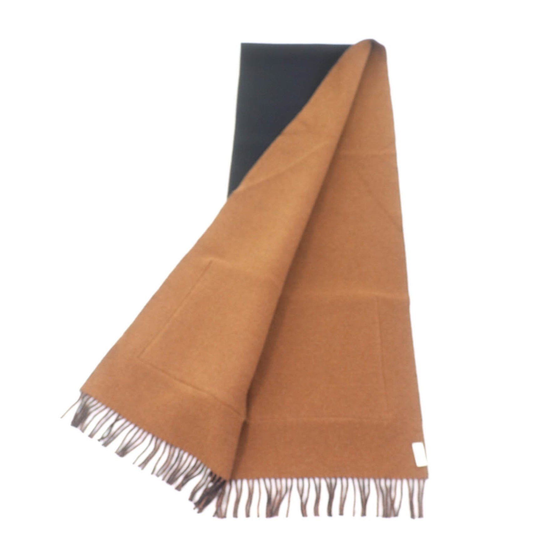 FENDI Cashmere Blend Zucca Print Scarf with Fur Pocket and Fringe, Black/Brown, Includes Dust Bag, Made in Italy