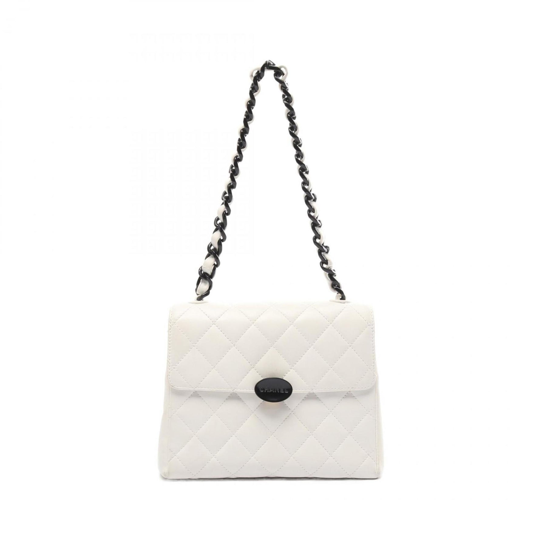 CHANEL Matelasse Shoulder Bag Lambskin (Sheepskin) White Black