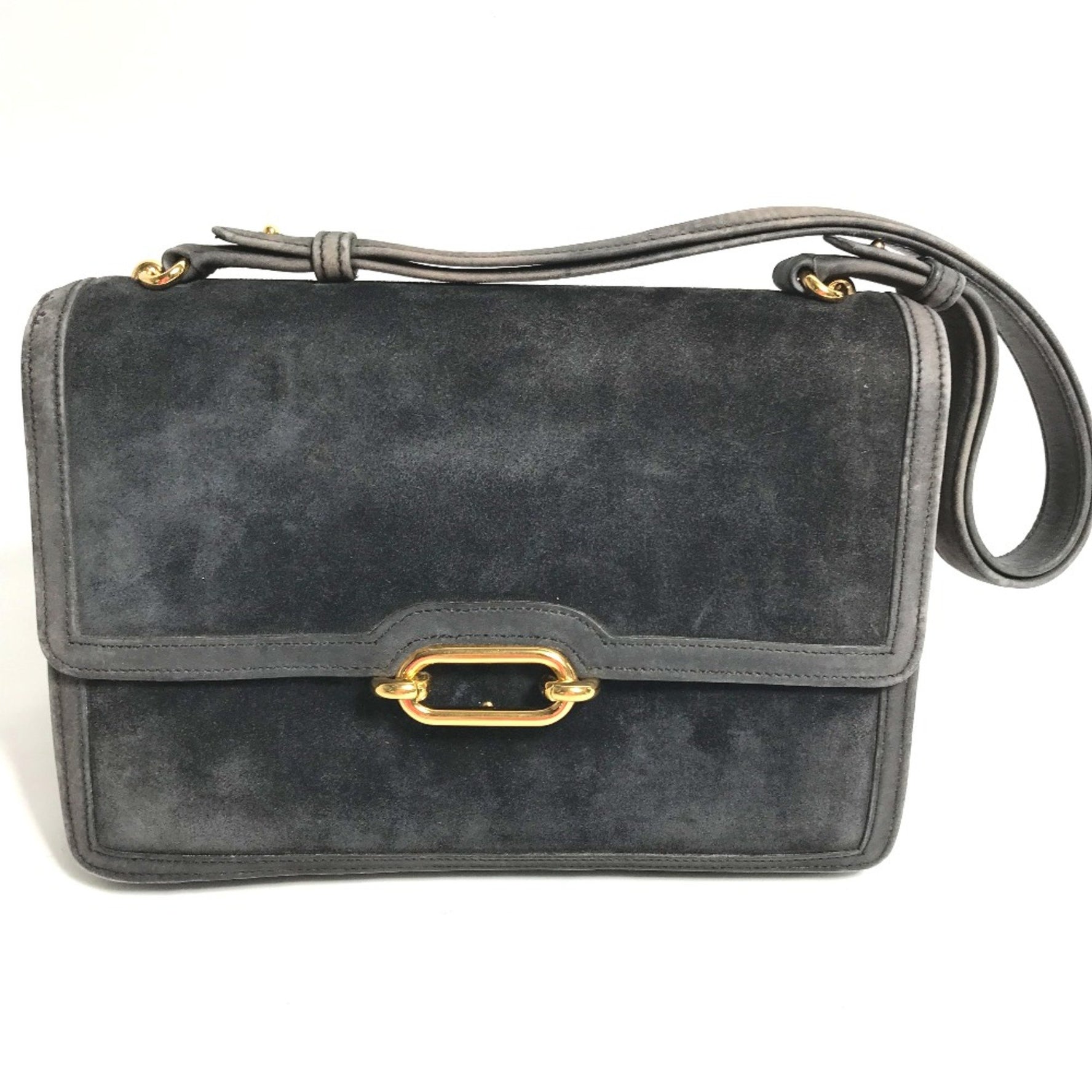 Hermes Shawl vintage Hand Bag Shoulder Bag Based/Navy Based GoldHardware