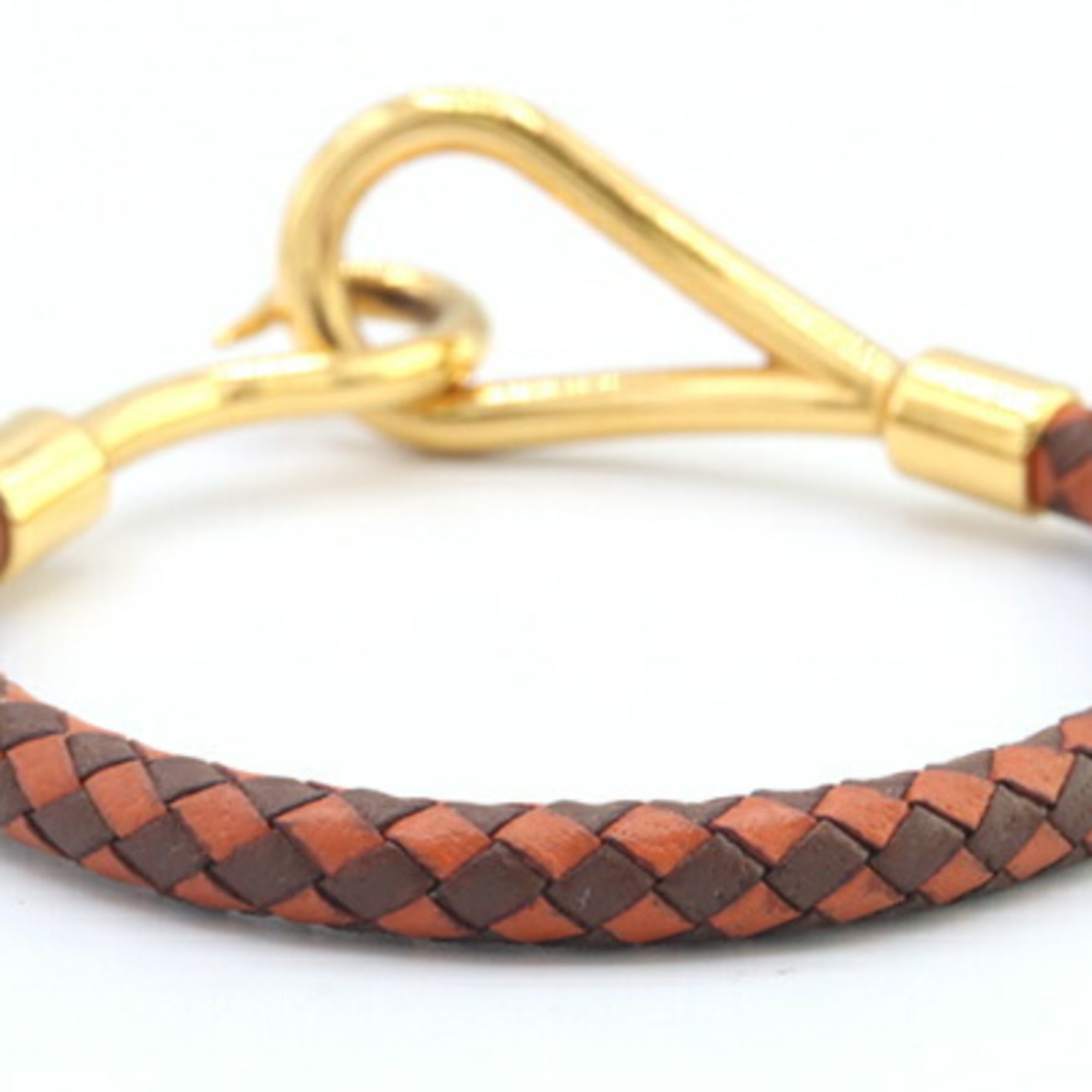 Hermes Jumbo Bracelet, Orange and Brown Leather Bangle