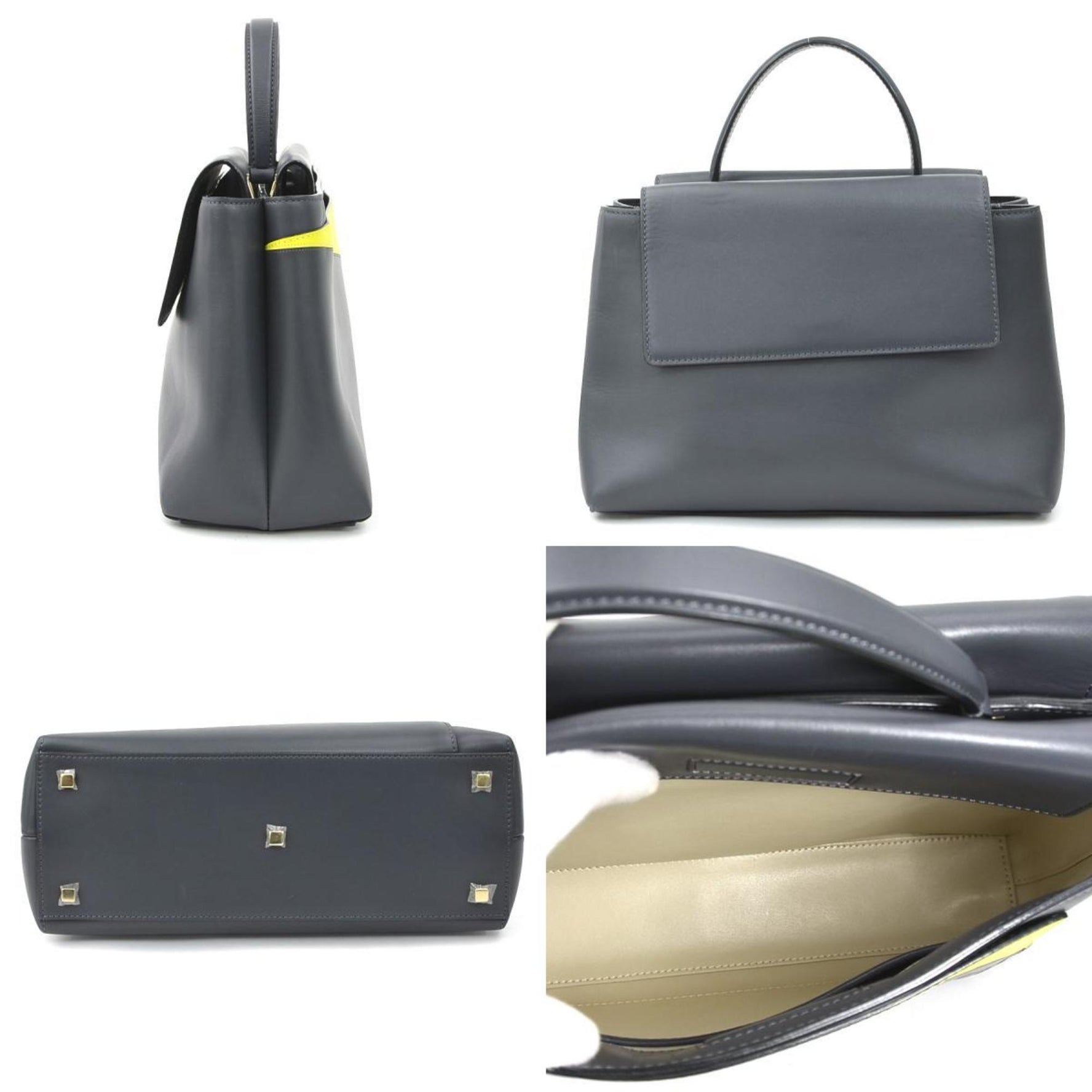 Valextra Small Twisted Leather Handbag/Shoulder Bag in Gray and Yellow