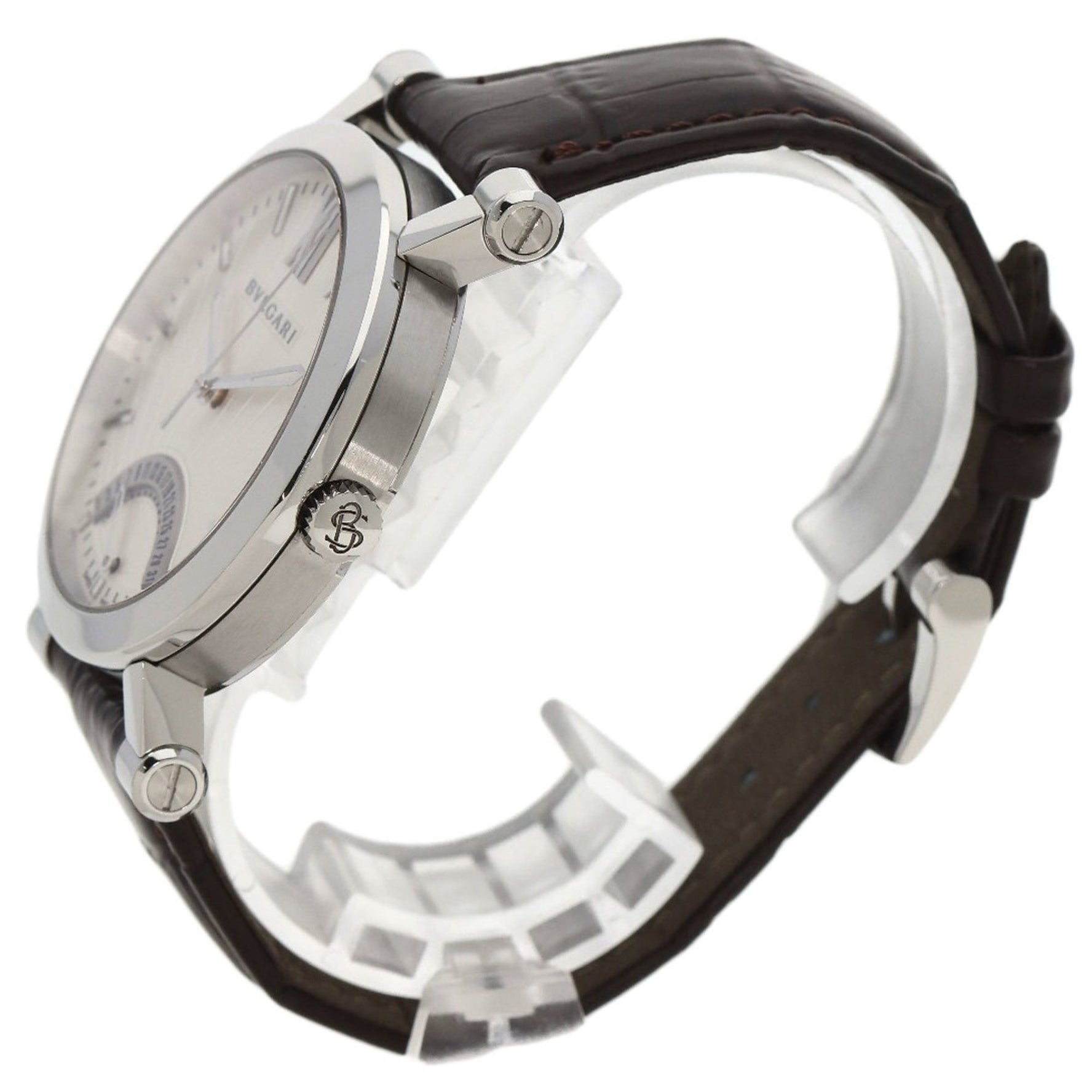 Bvlgari Sotirio Retrograde Anniversary Model Wristwatch Stainless Steel Leather