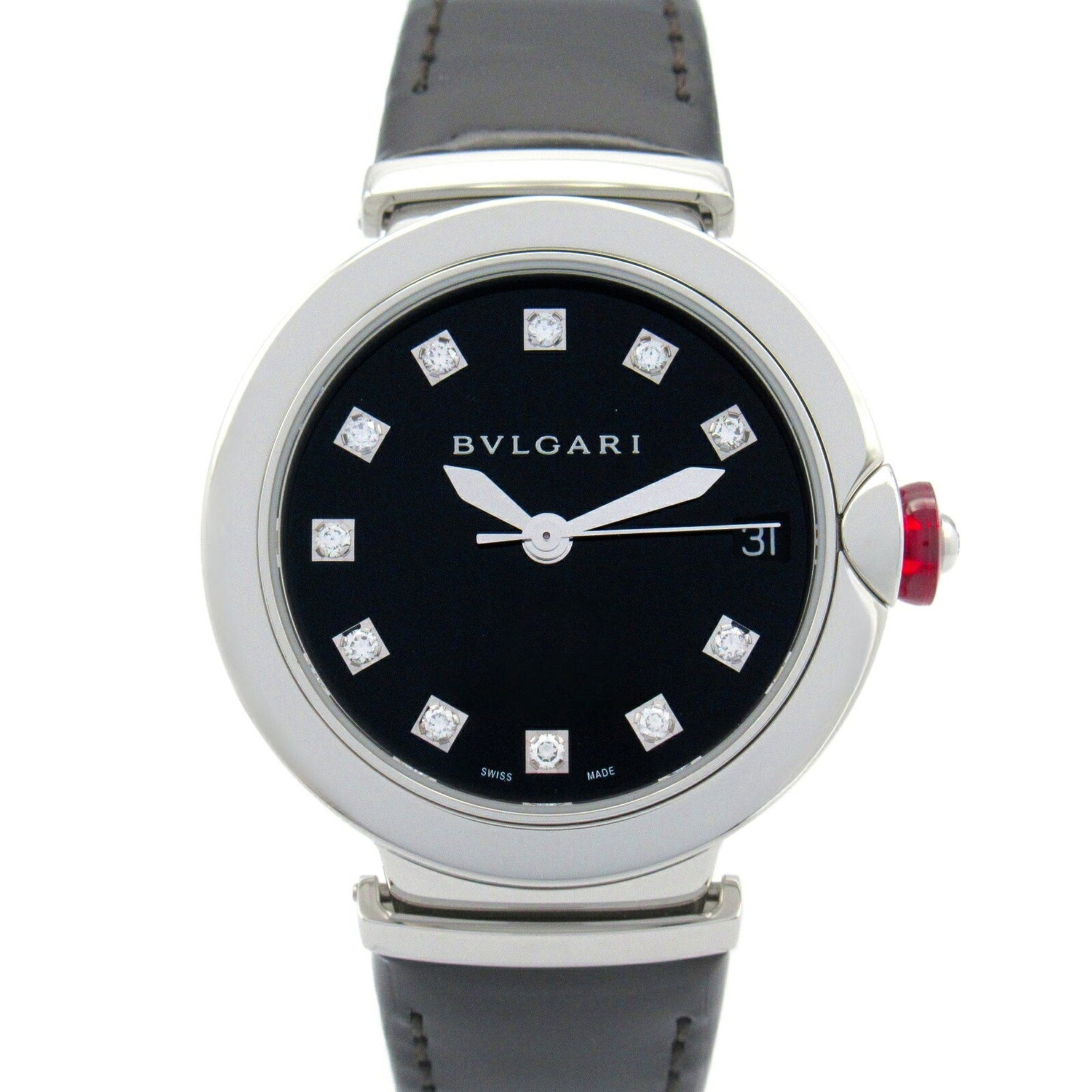 BVLGARI Lucea Watch Stainless Steel Leather Strap Black