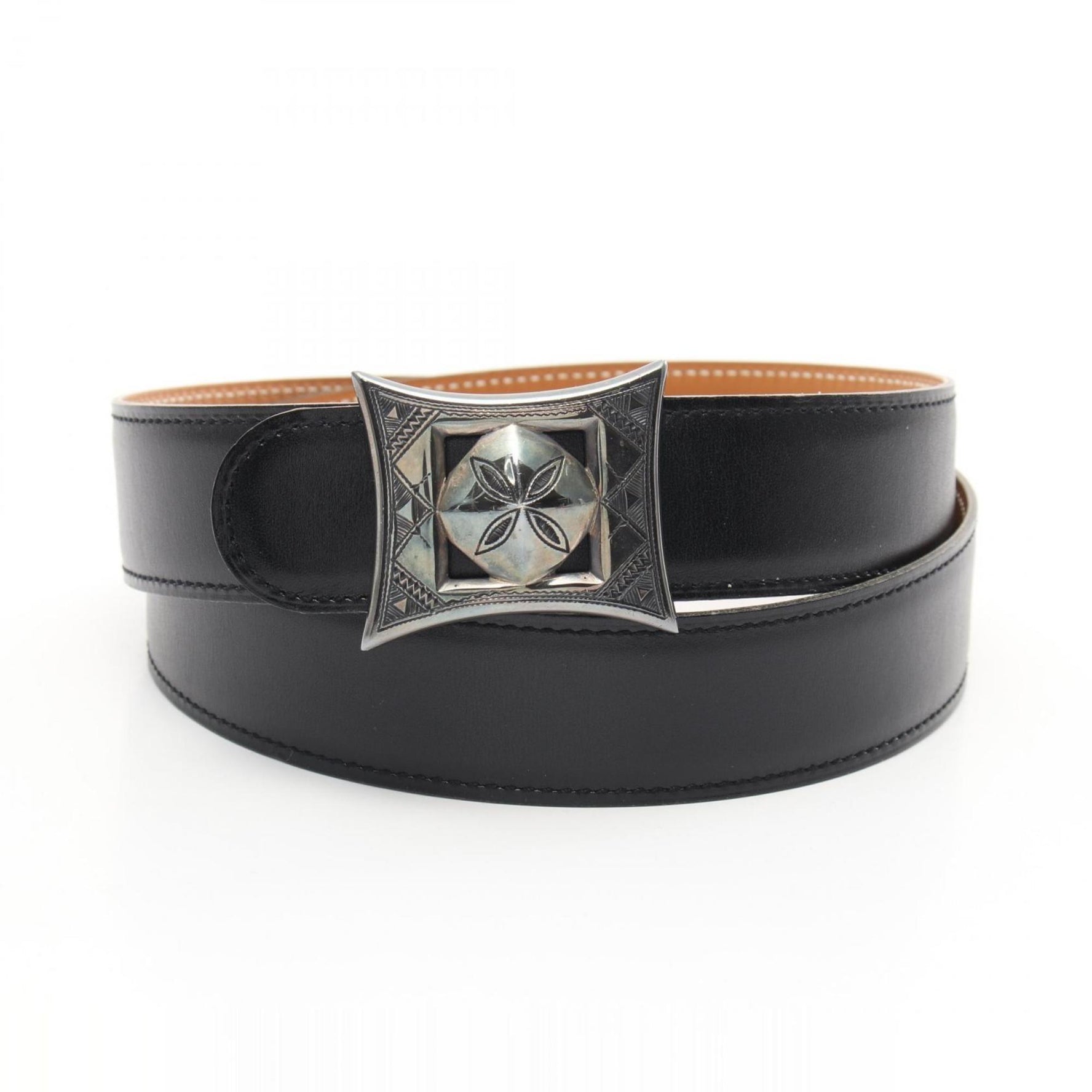Hermes Touareg Belt Clothing Calfskin (cowhide) Vau Barenia Boxcalf Black Beige
