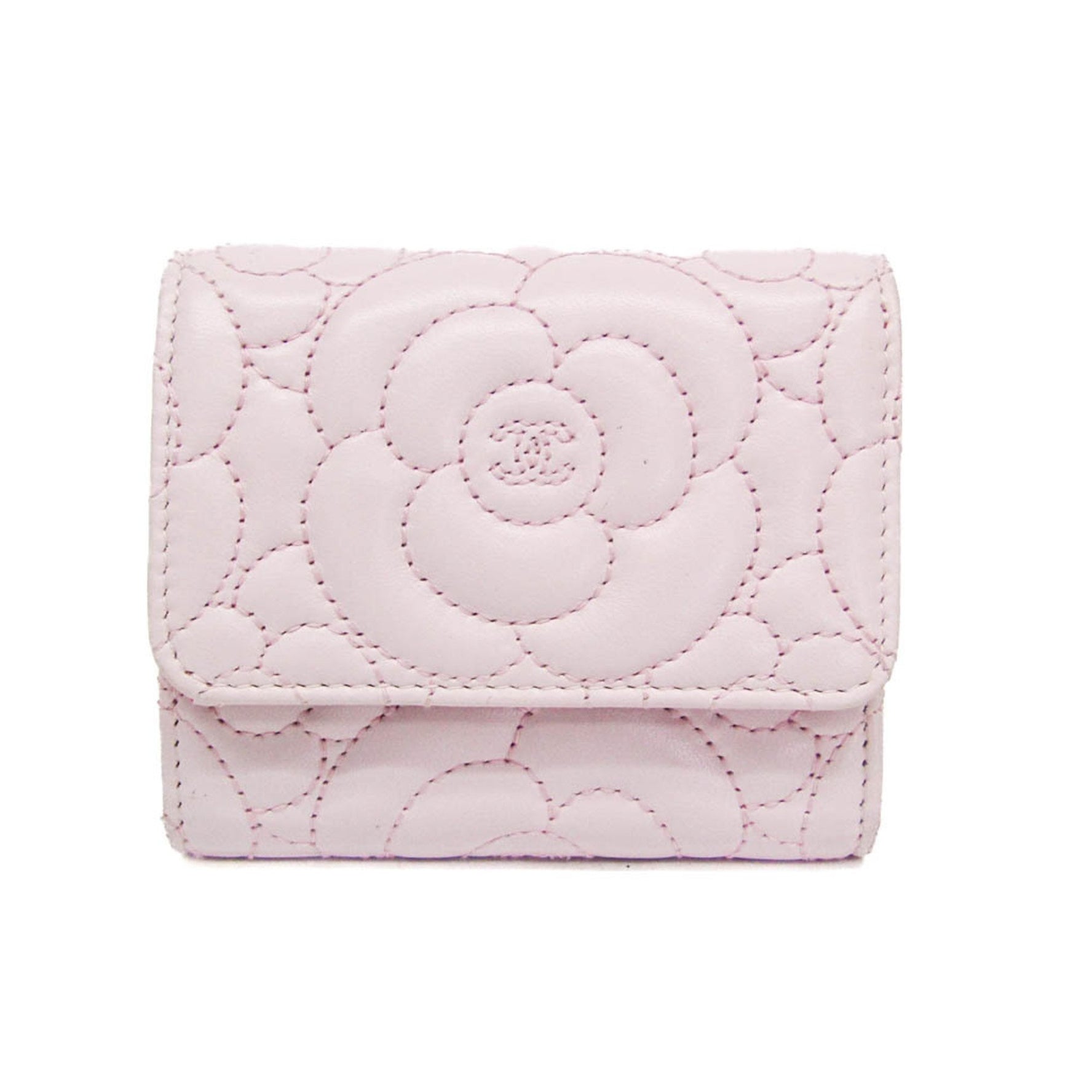 Chanel Camellia Quilting Leather Wallet (tri-fold)