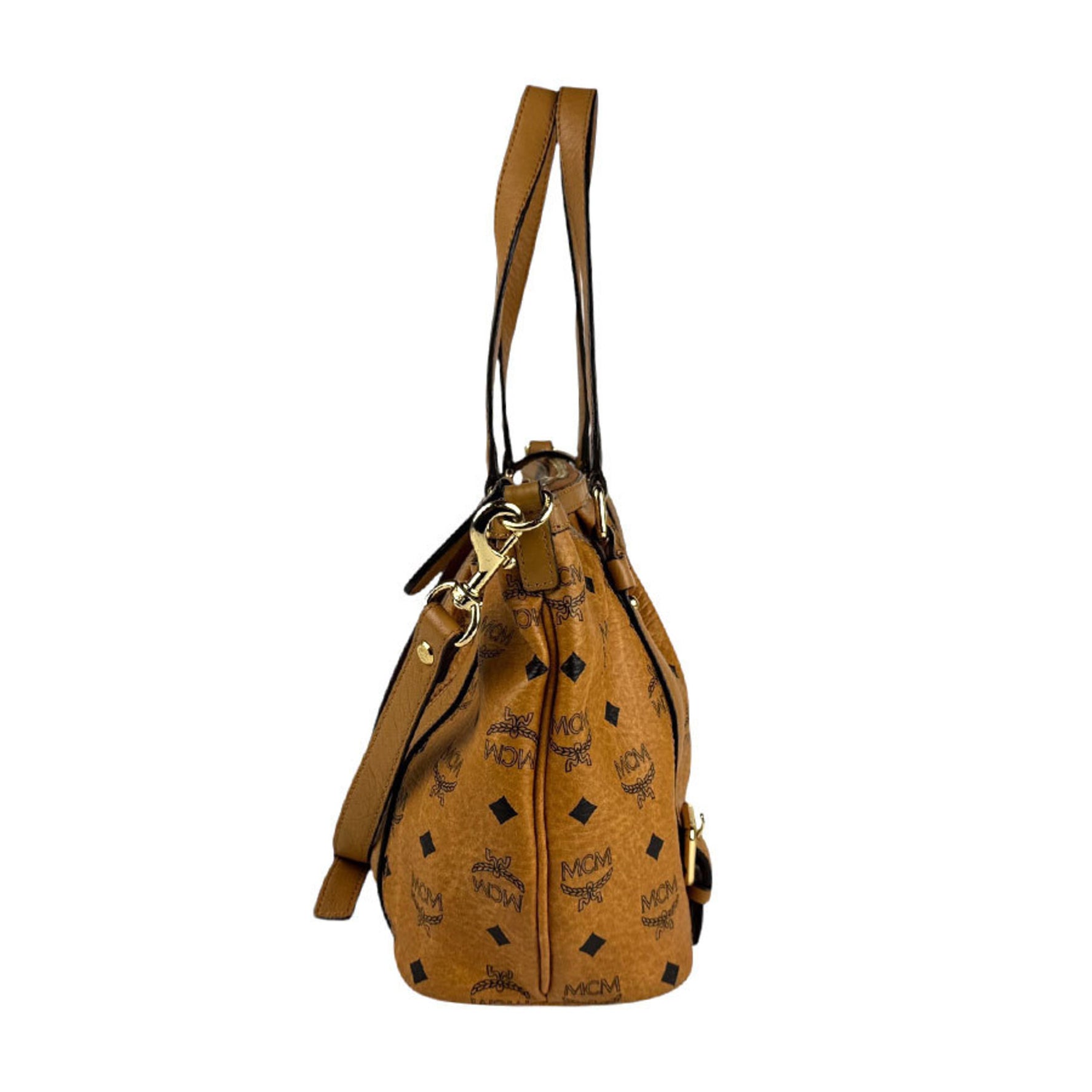 MCM handbag shoulder bag leather brown black gold ladies