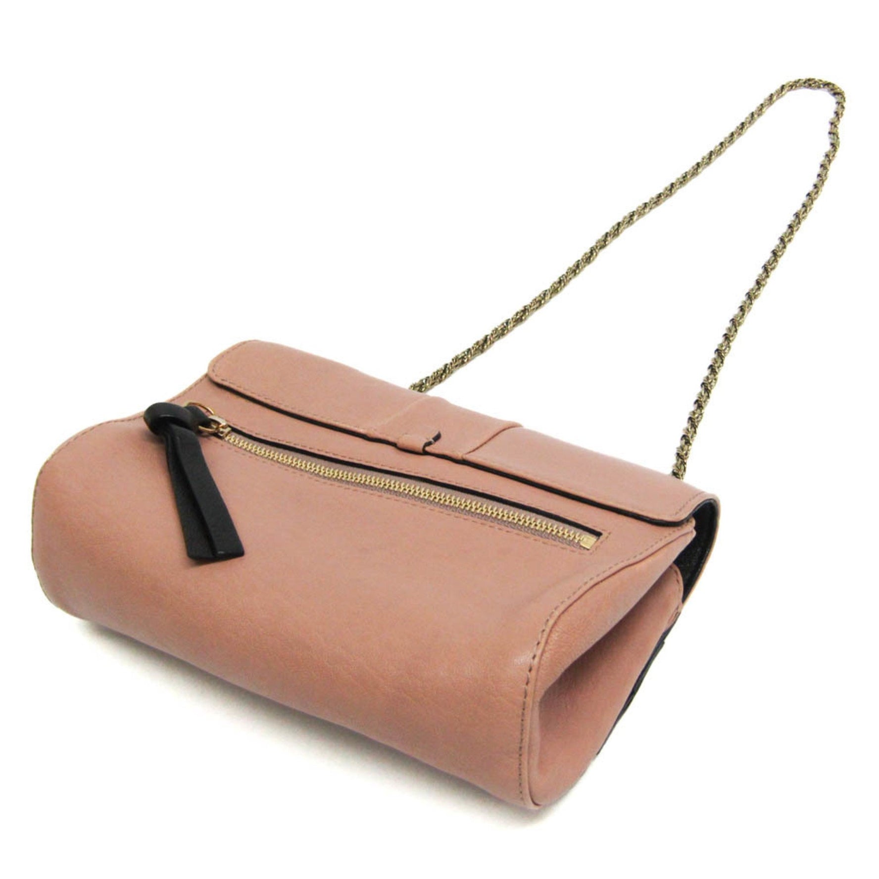 Chloé Ribbon Motif June Leather Shoulder Bag Black,Pink Beige