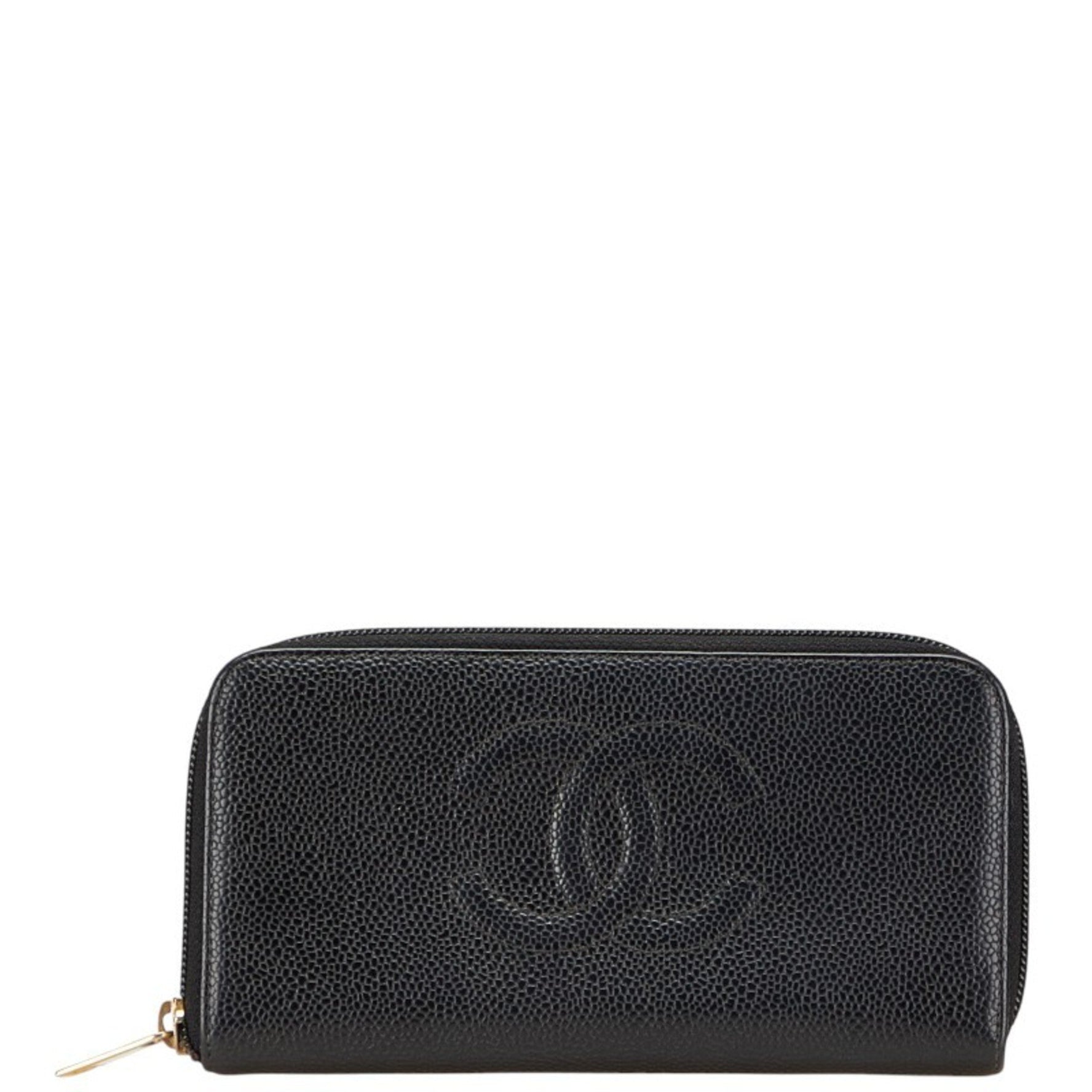 Chanel Coco Mark Round Zipper Long Wallet Caviar Leather