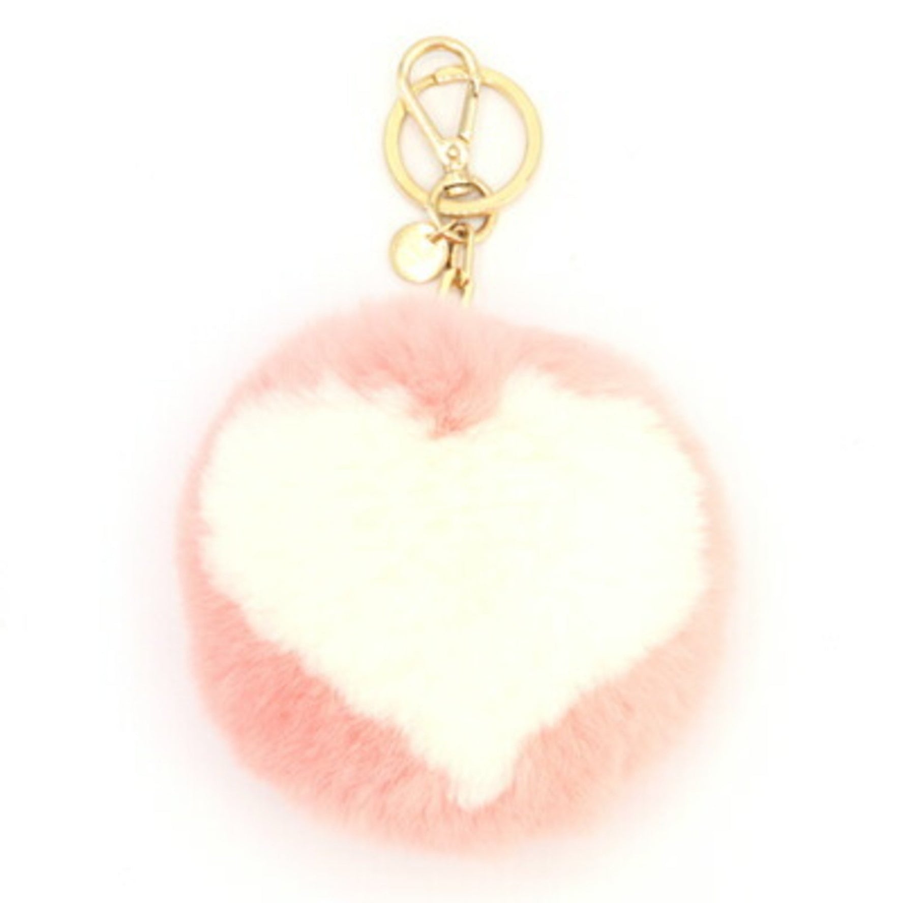Miu Miu Miu Keychain Pink White Fur Metal Bag Charm Keyring Heart MIUMIU