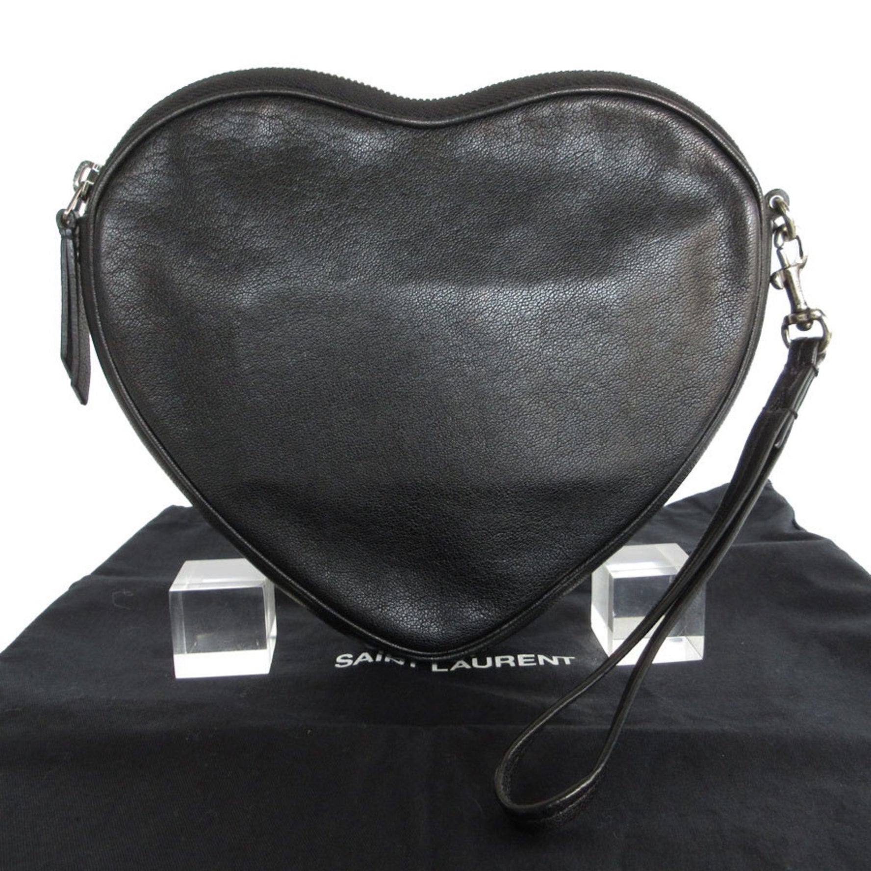 Saint Laurent Clutch bag Heart motif Leather Suede Black Blue