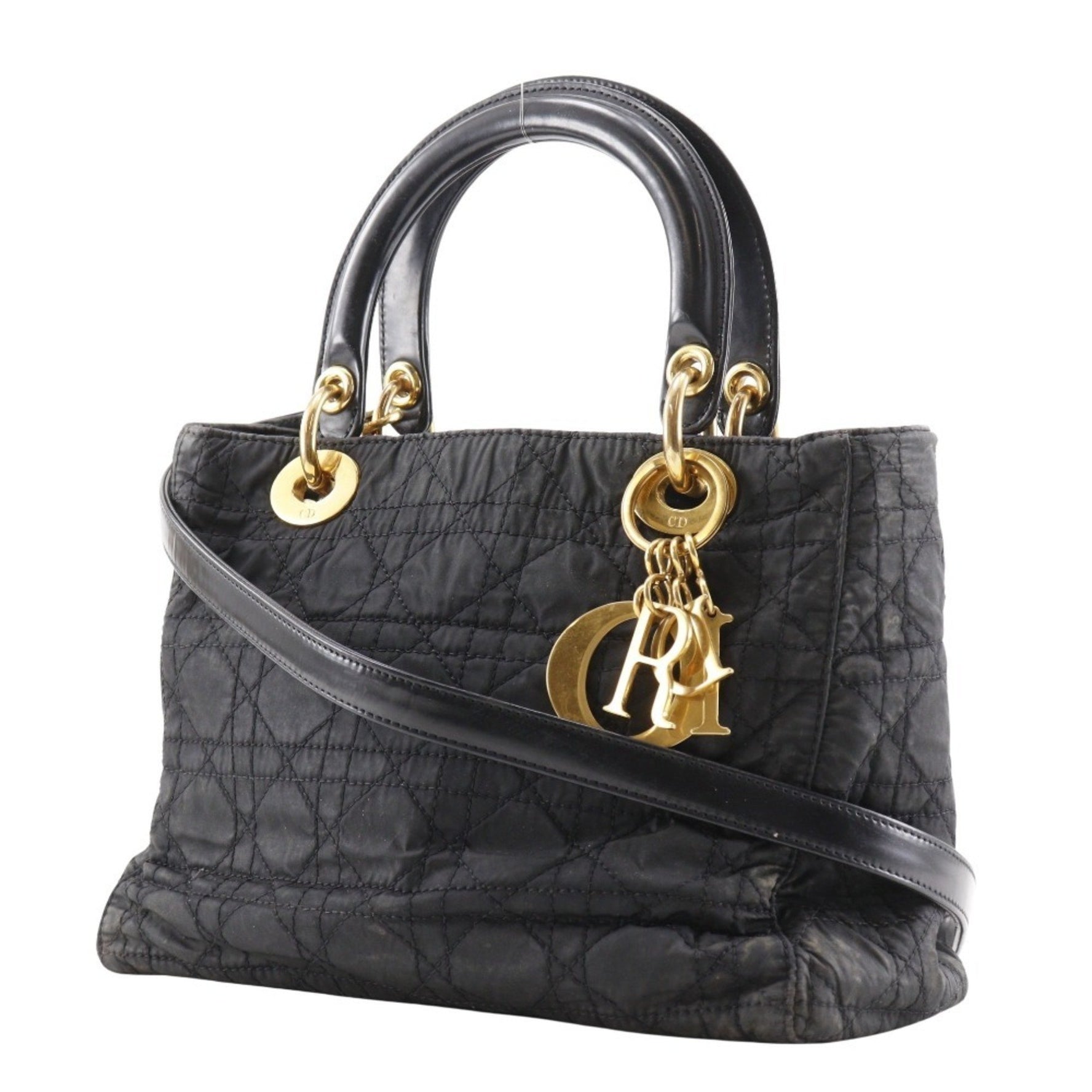 Christian Dior Lady Handbag Cannage Shoulder Nylon