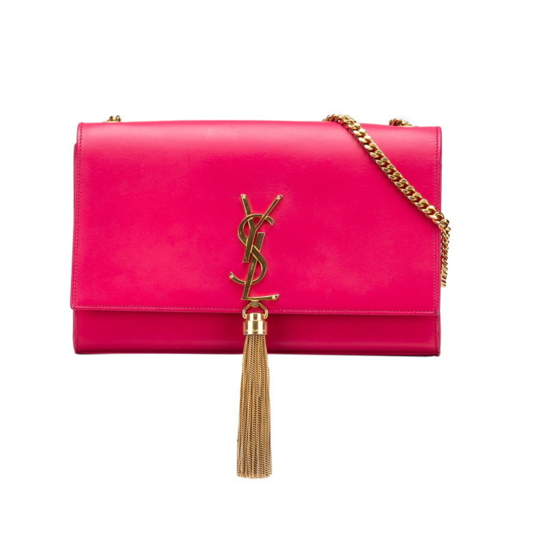 Saint Laurent YSL Monogram Tassel Kate Medium Chain Shoulder Bag in Pink Gold Leather