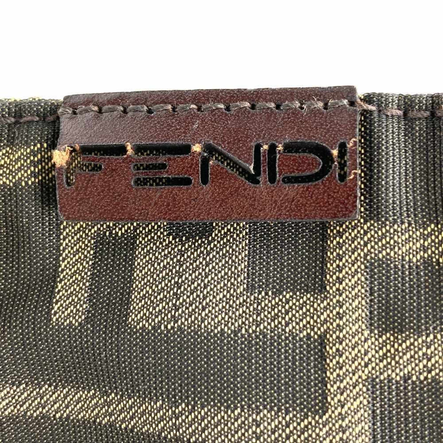 FENDI Shoulder Bag Zucca Mamma Bucket Nylon Canvas Leather Khaki