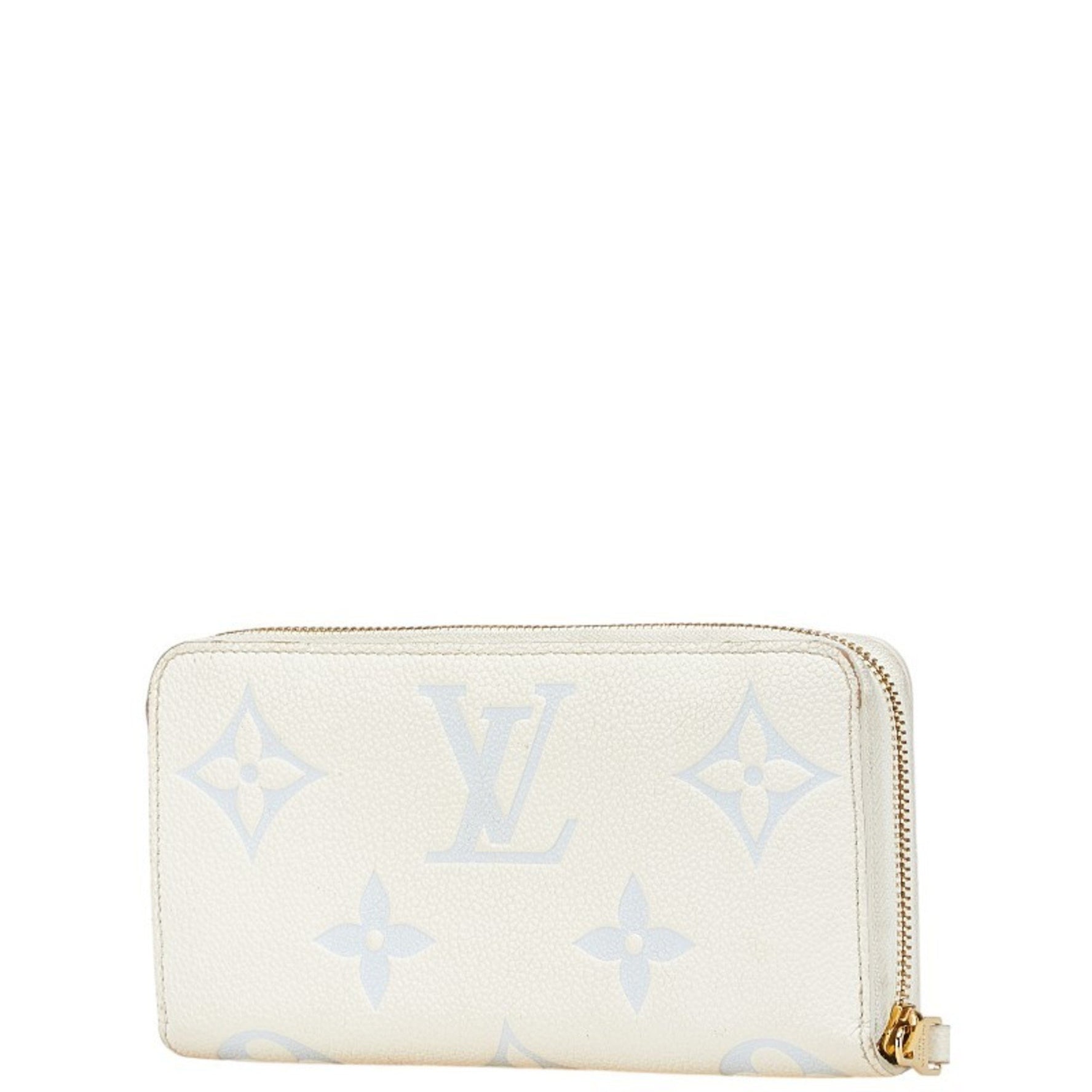 Louis Vuitton Monogram Empreinte Zippy Wallet, Round Zipper Long Wallet White and Blue Leather