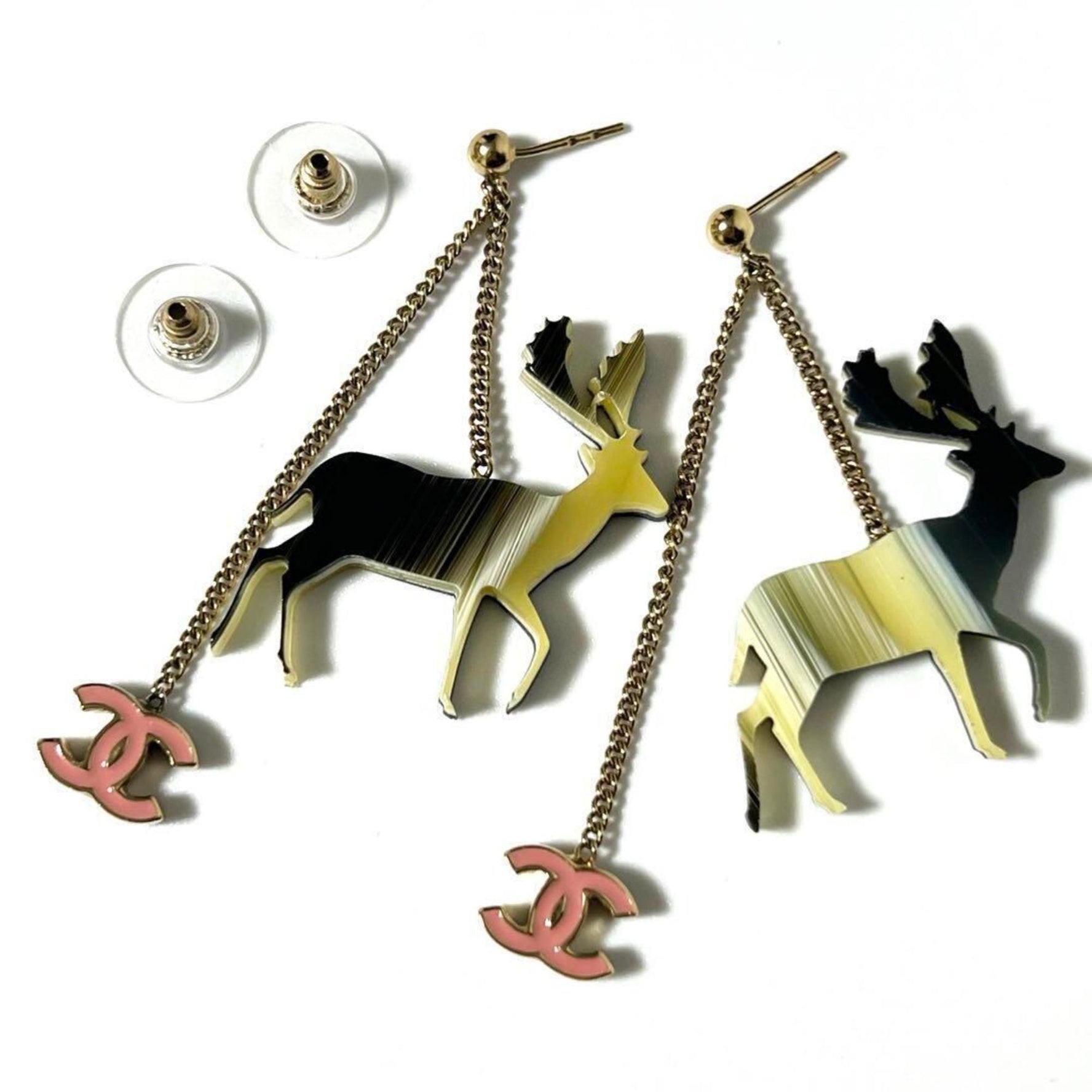 CHANEL Chain Drop Earrings Reindeer