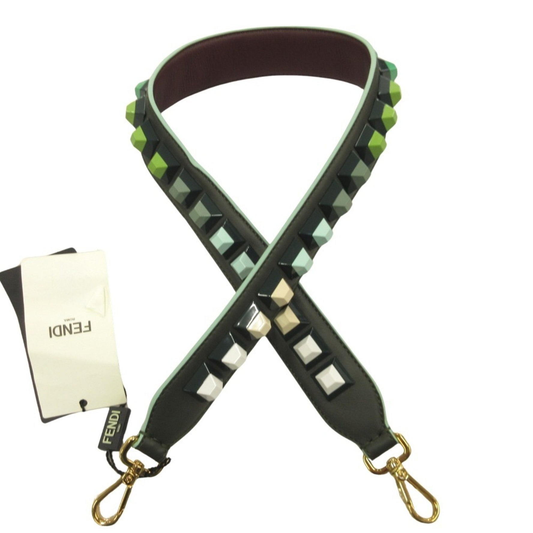 FENDI Studs Strap You Webbing Shoulder Leather Bag Accessory Men's