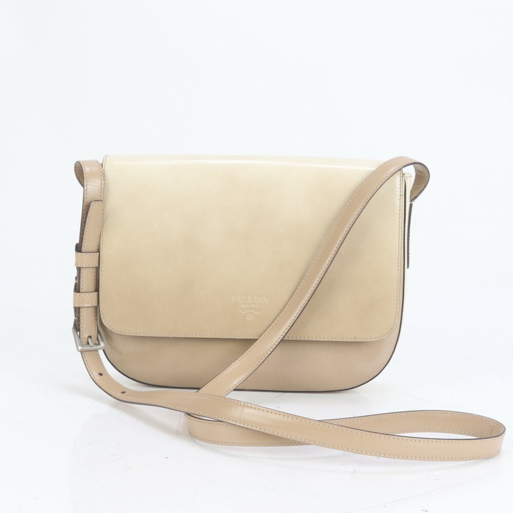 Prada Leather Shoulder Bag, Crossbody Handbag, Tote Beige Gradient, Women's