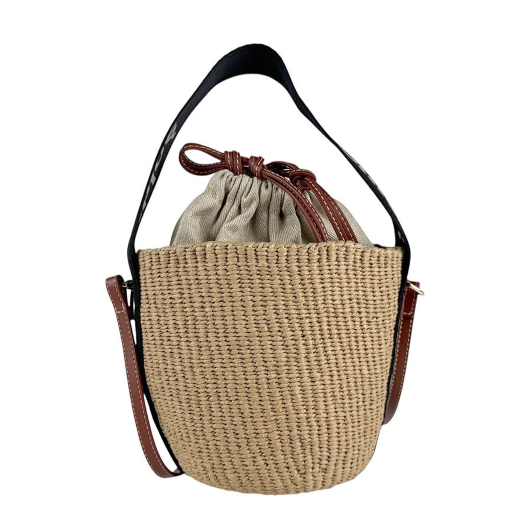 Chloé Chloe Woody Small Basket Shoulder Bag/Handbag in Fairtrade Paper, Natural/Black/Brown