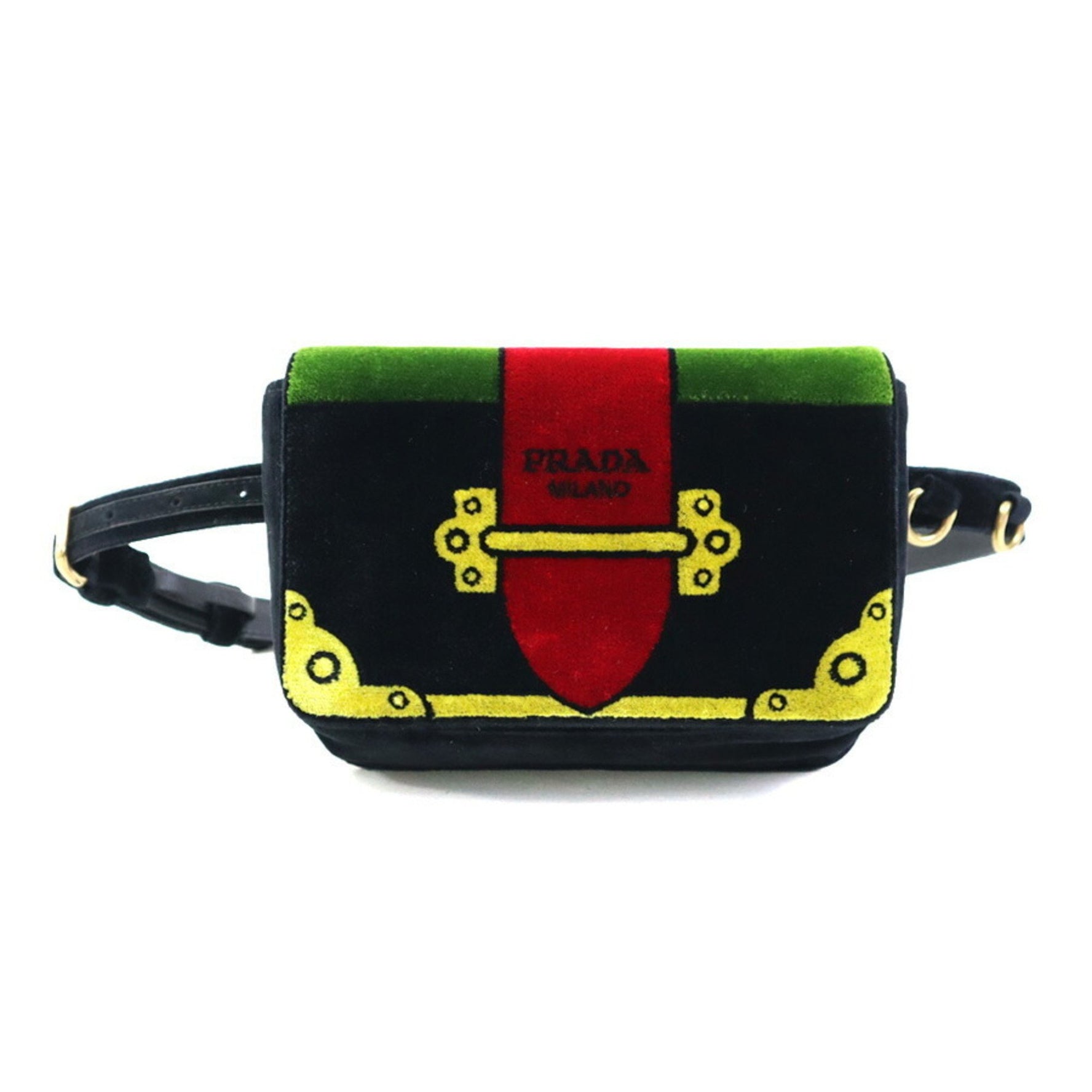 PRADA shoulder bag belt velvet black multicolor gold