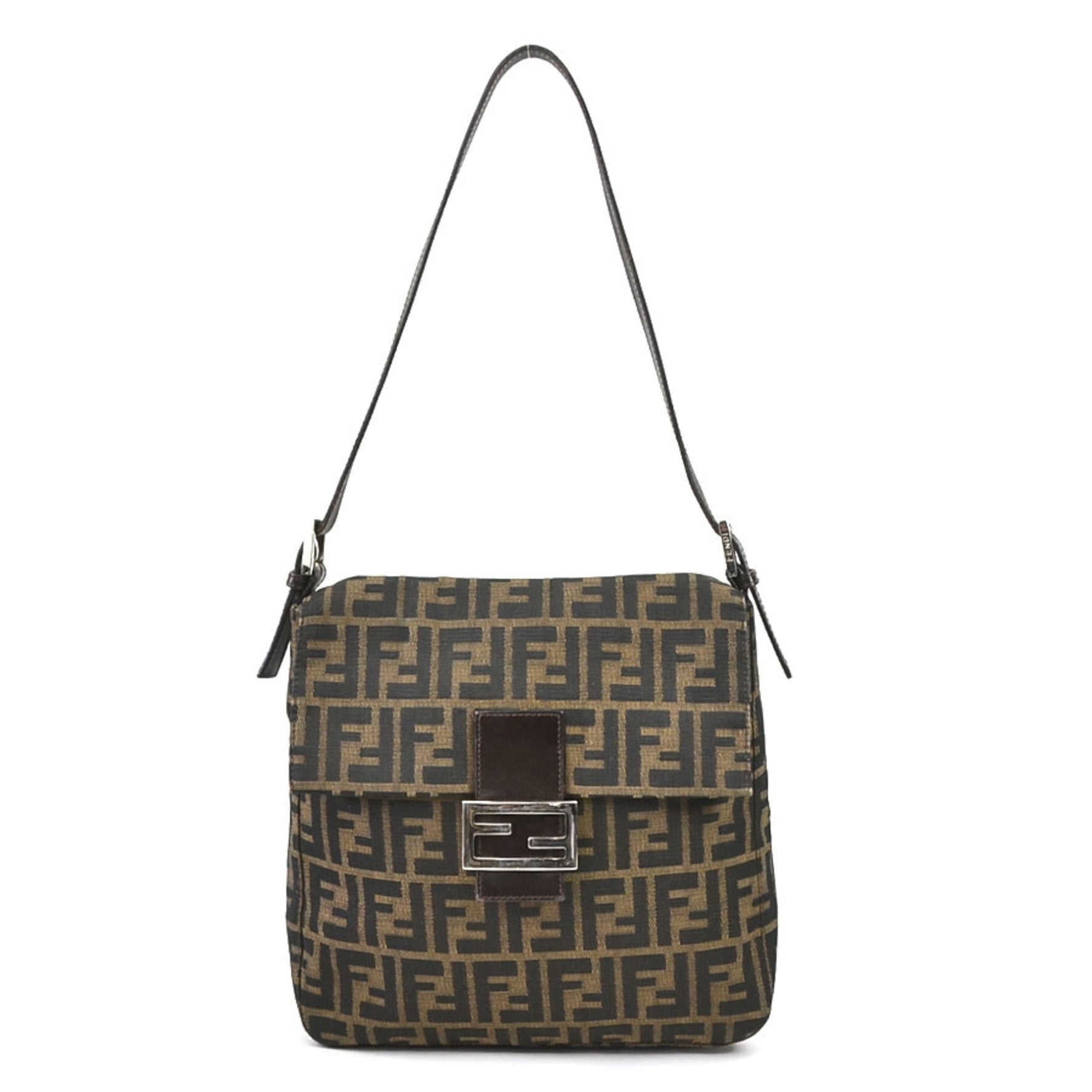 FENDI Shoulder Bag Zucca Canvas Leather Silver