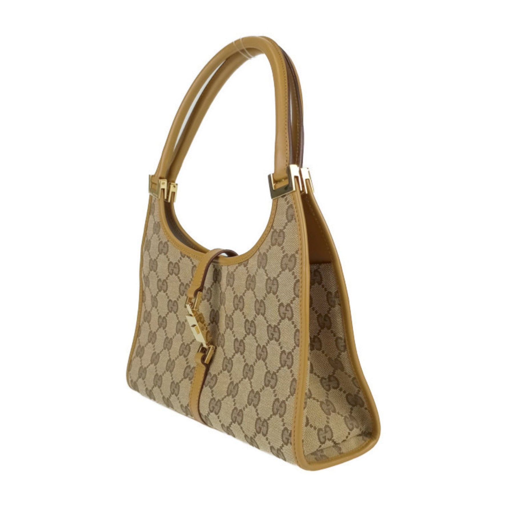 GUCCI Handbag Jackie 002 1068 Beige Light Brown GG Canvas Leather Shoulder Bag