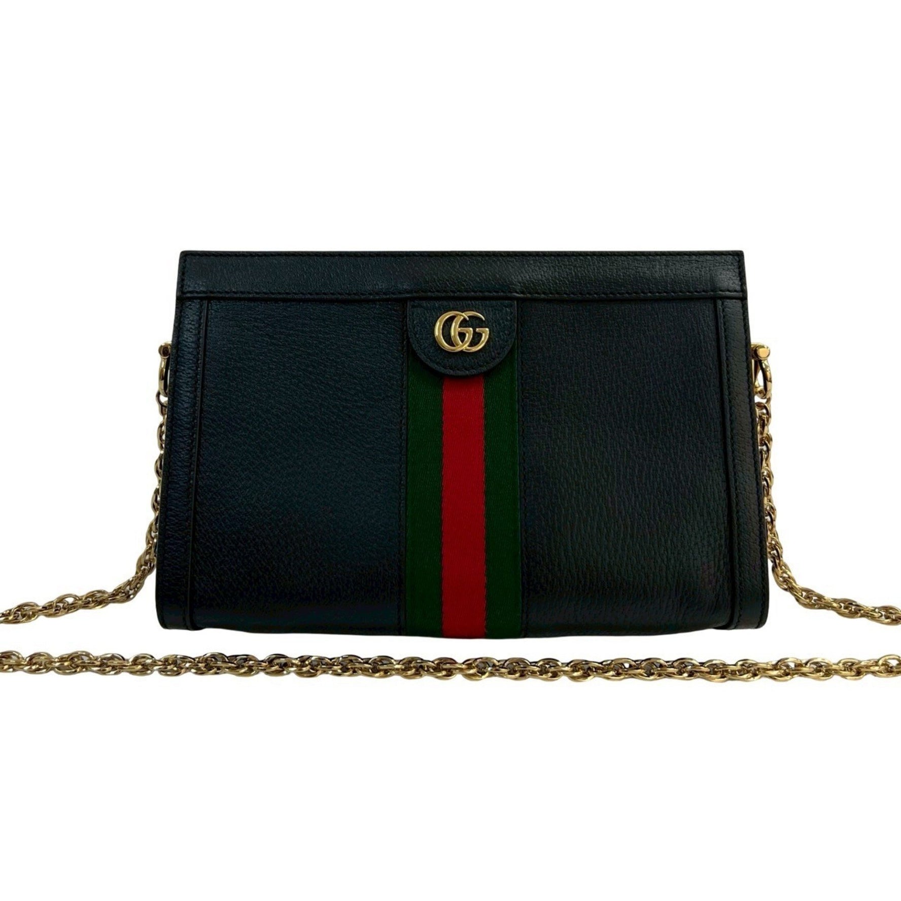GUCCI Ophidia Sherry Line GG Logo Hardware Leather Chain Shoulder Bag Pochette Black