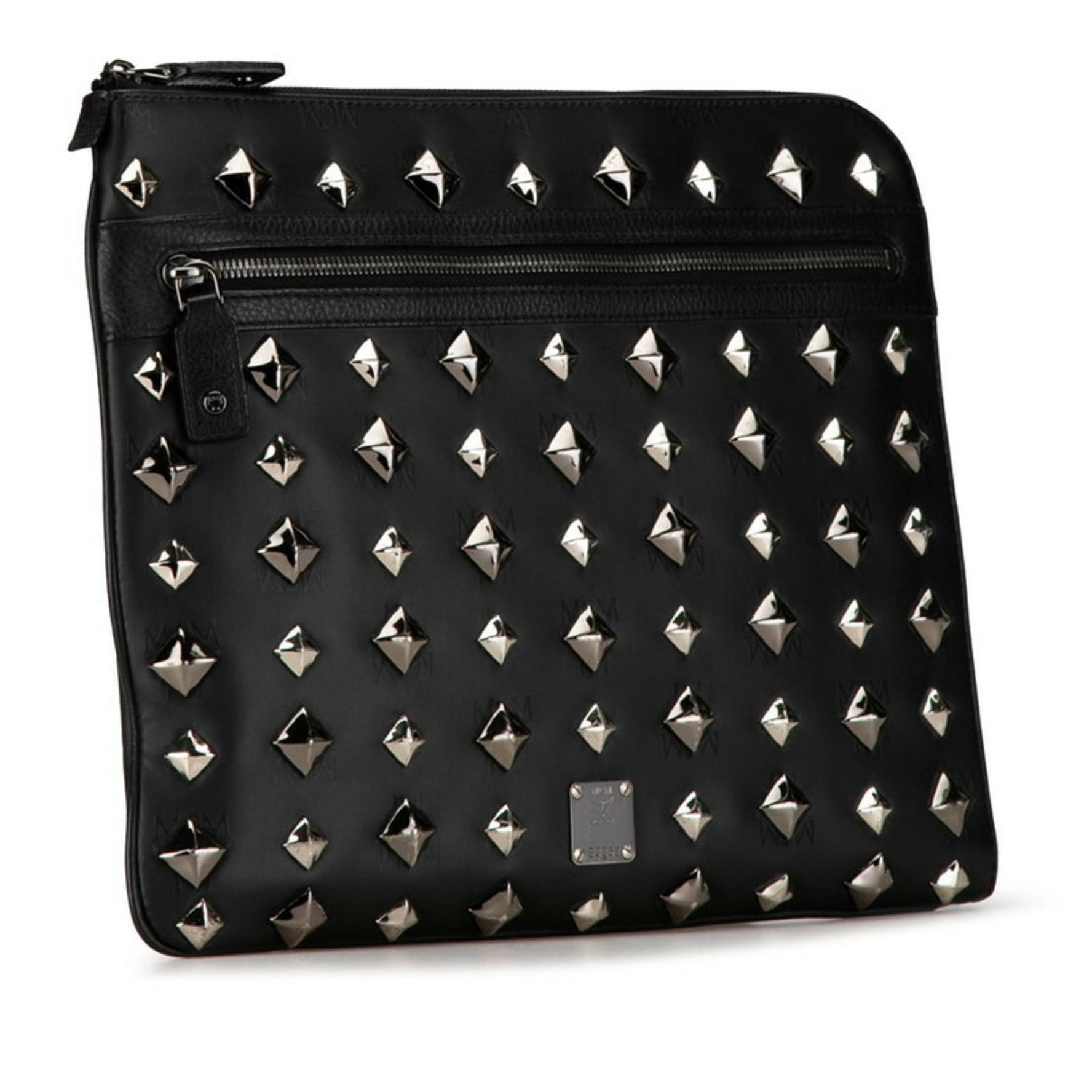 MCM Visetos Glam Studs Clutch Bag Second Black Silver PVC Leather