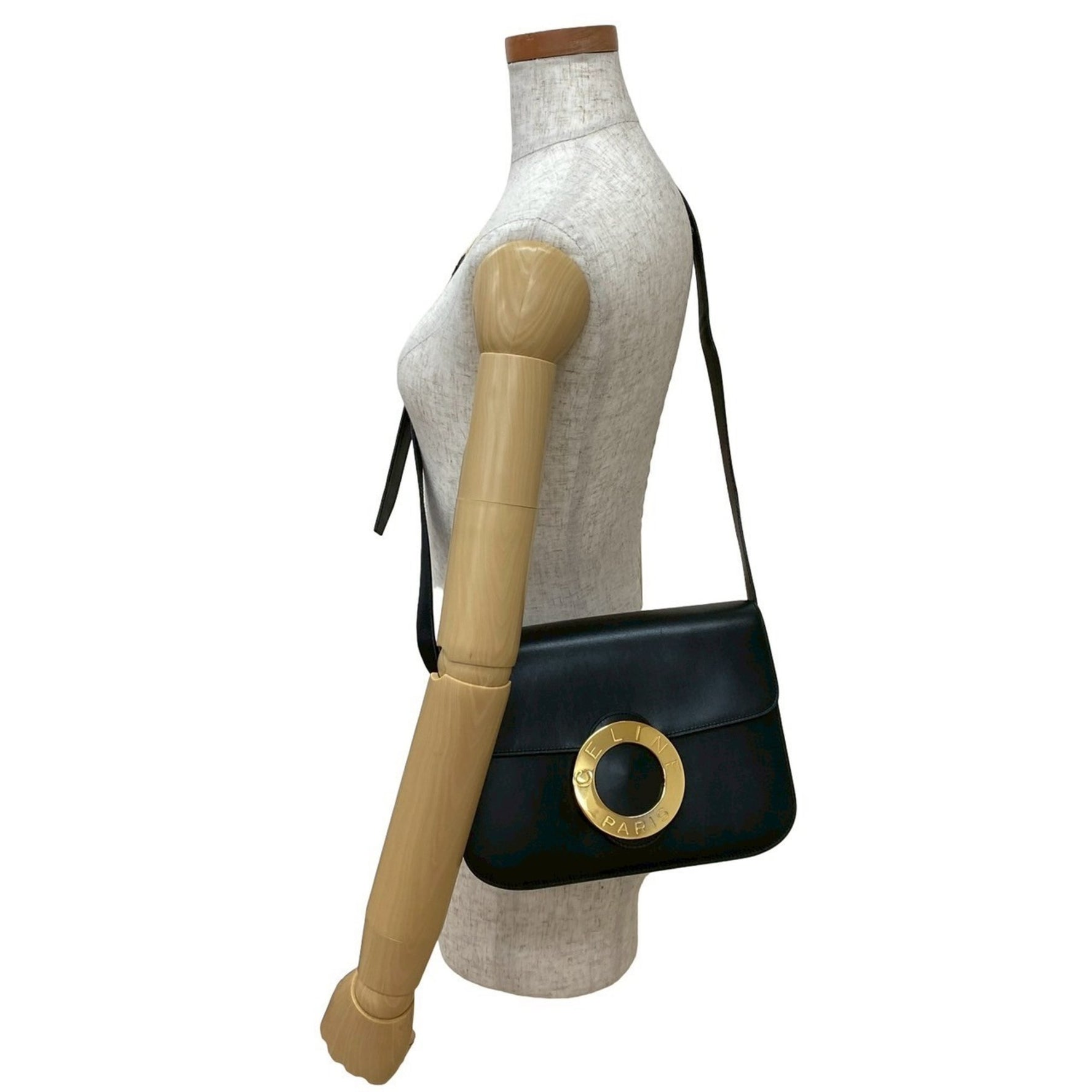 CELINE Vintage Circle Logo Hardware Calf Leather Shoulder Bag/Pochette/Sacoche